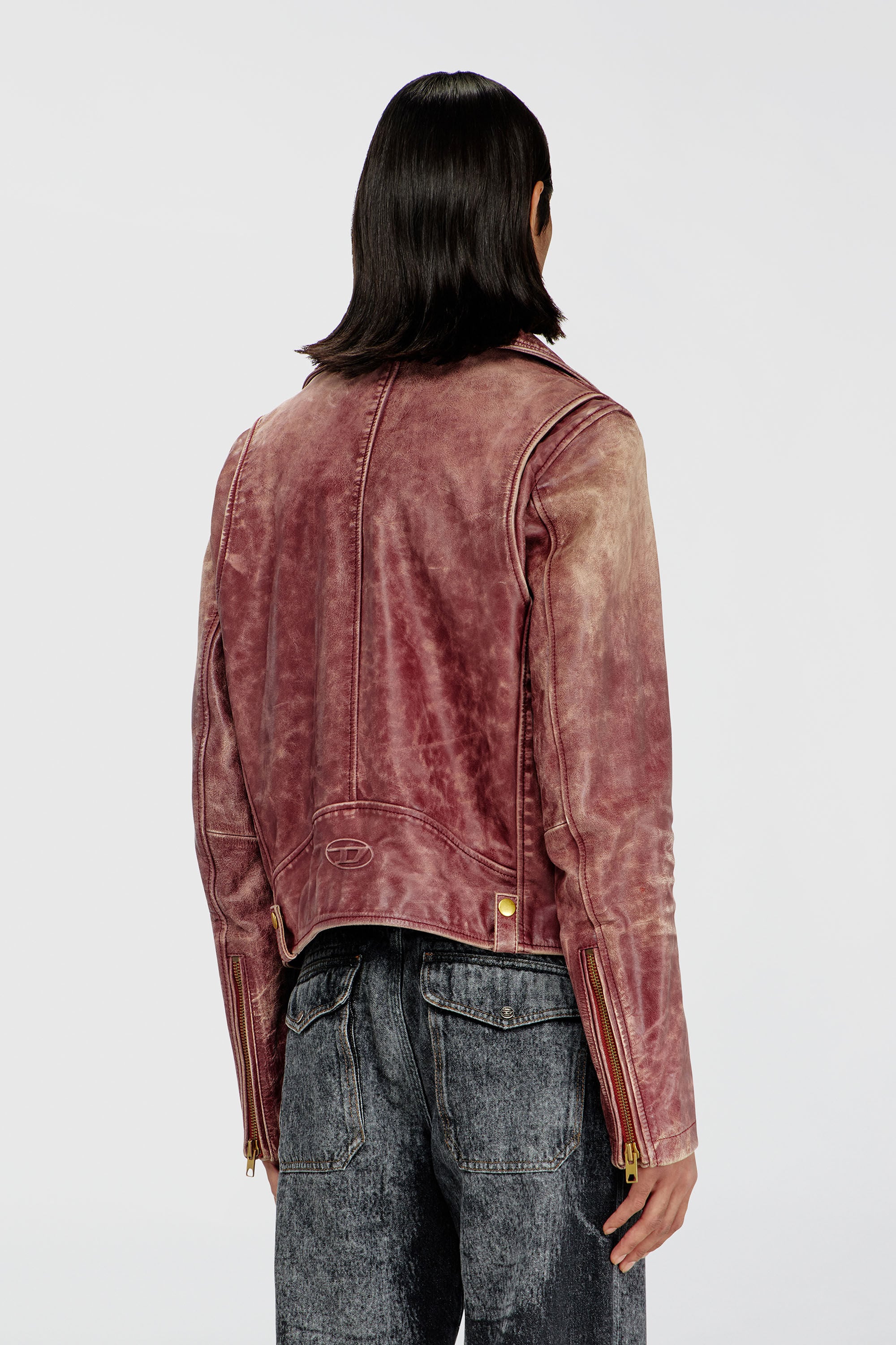 Diesel - L-EON-CJCM, Veste biker en cuir trait&eacute; Homme in Marron - 5