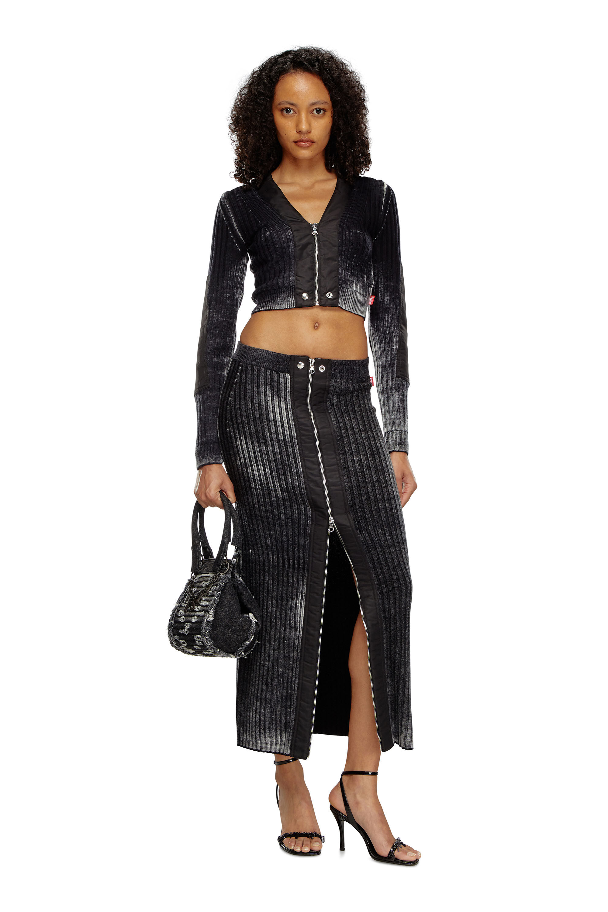 Diesel - M-ASI, Jupe midi en maille de laine traitée Femme in Noir - 1