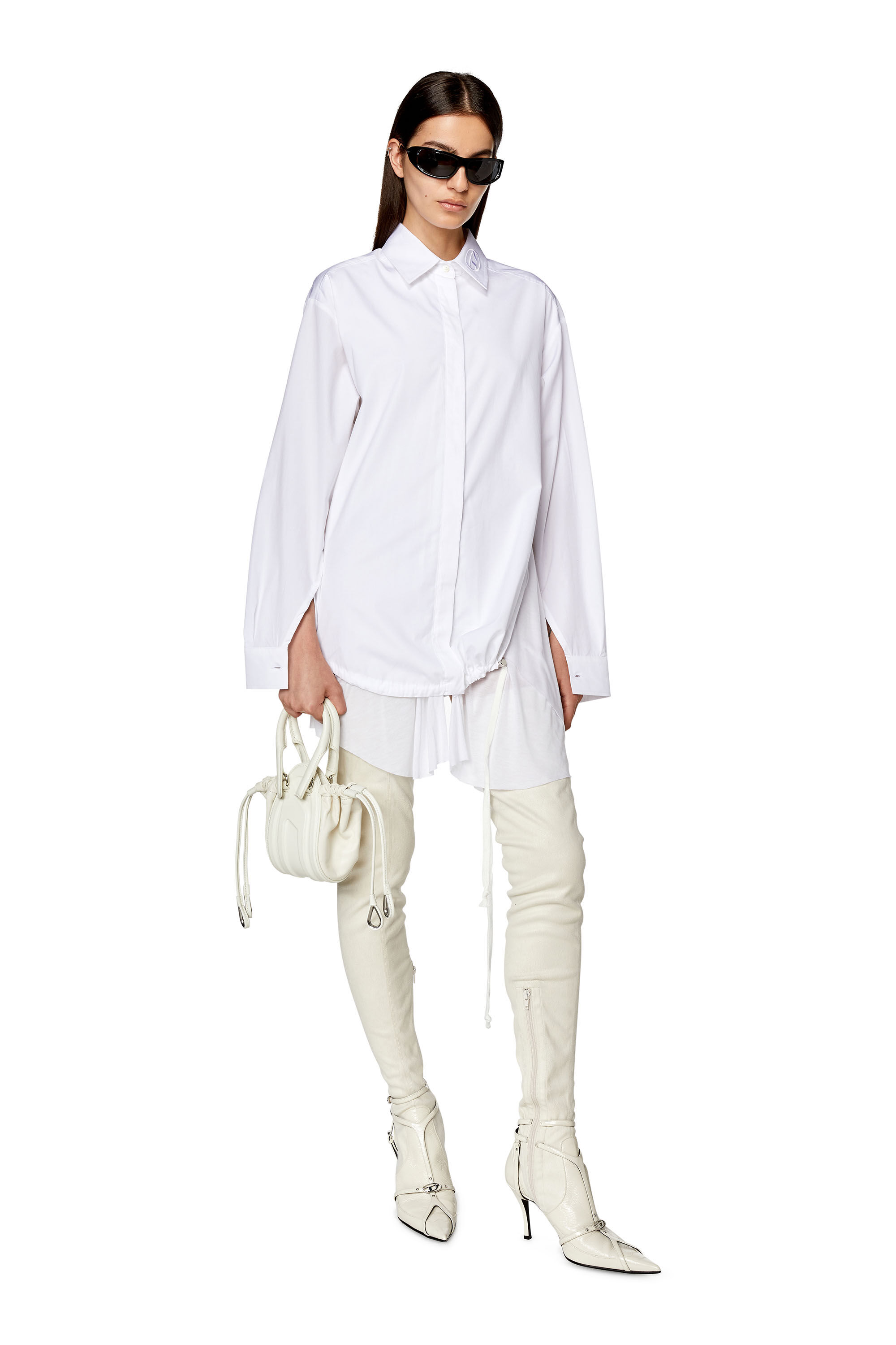Diesel - C-ENTEL, Female's Shirt dress with flouncy trim in White - 1