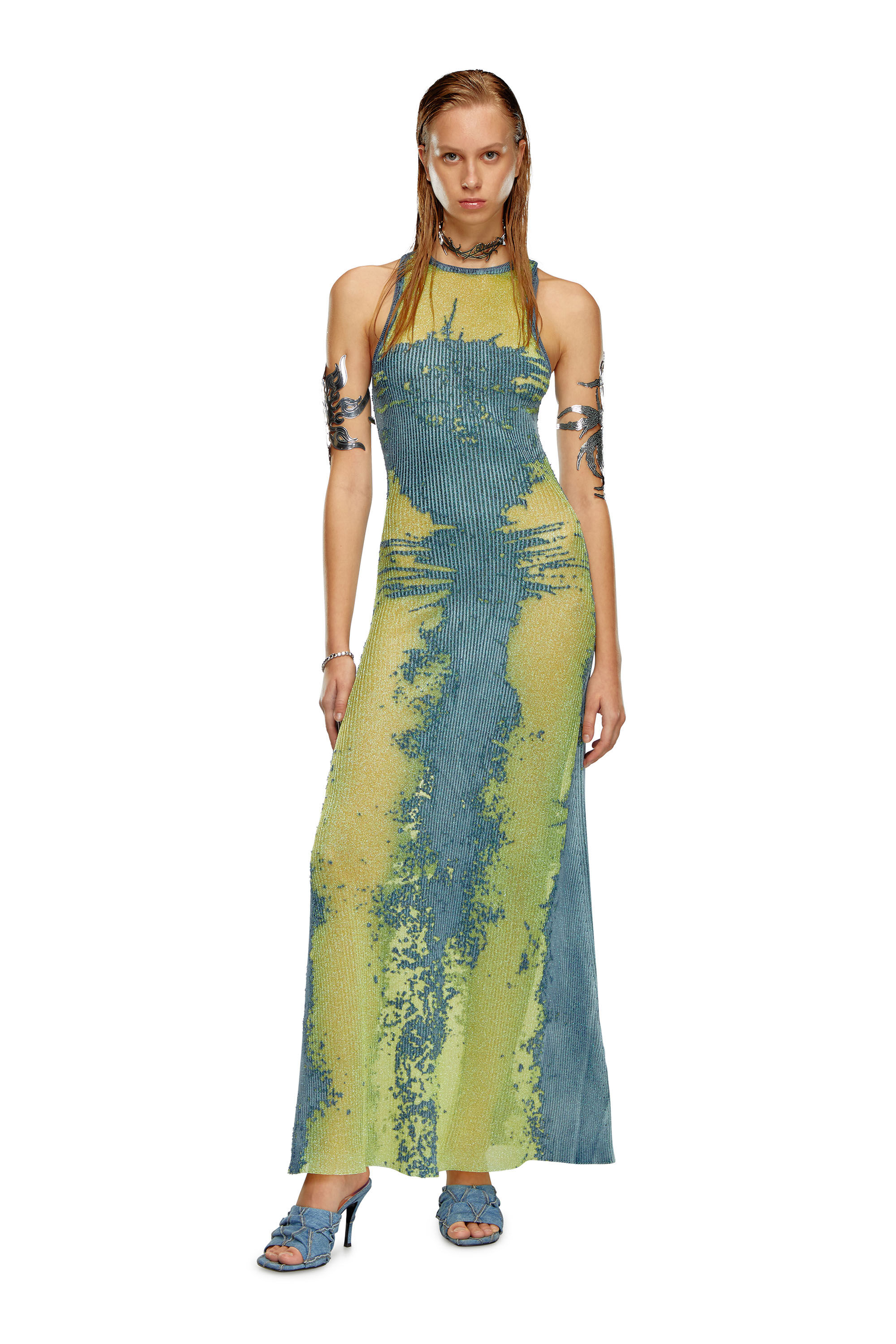 Diesel - M-MAGIAS, Robe longue en maille métallique dévorée Femme in Polychrome - 1
