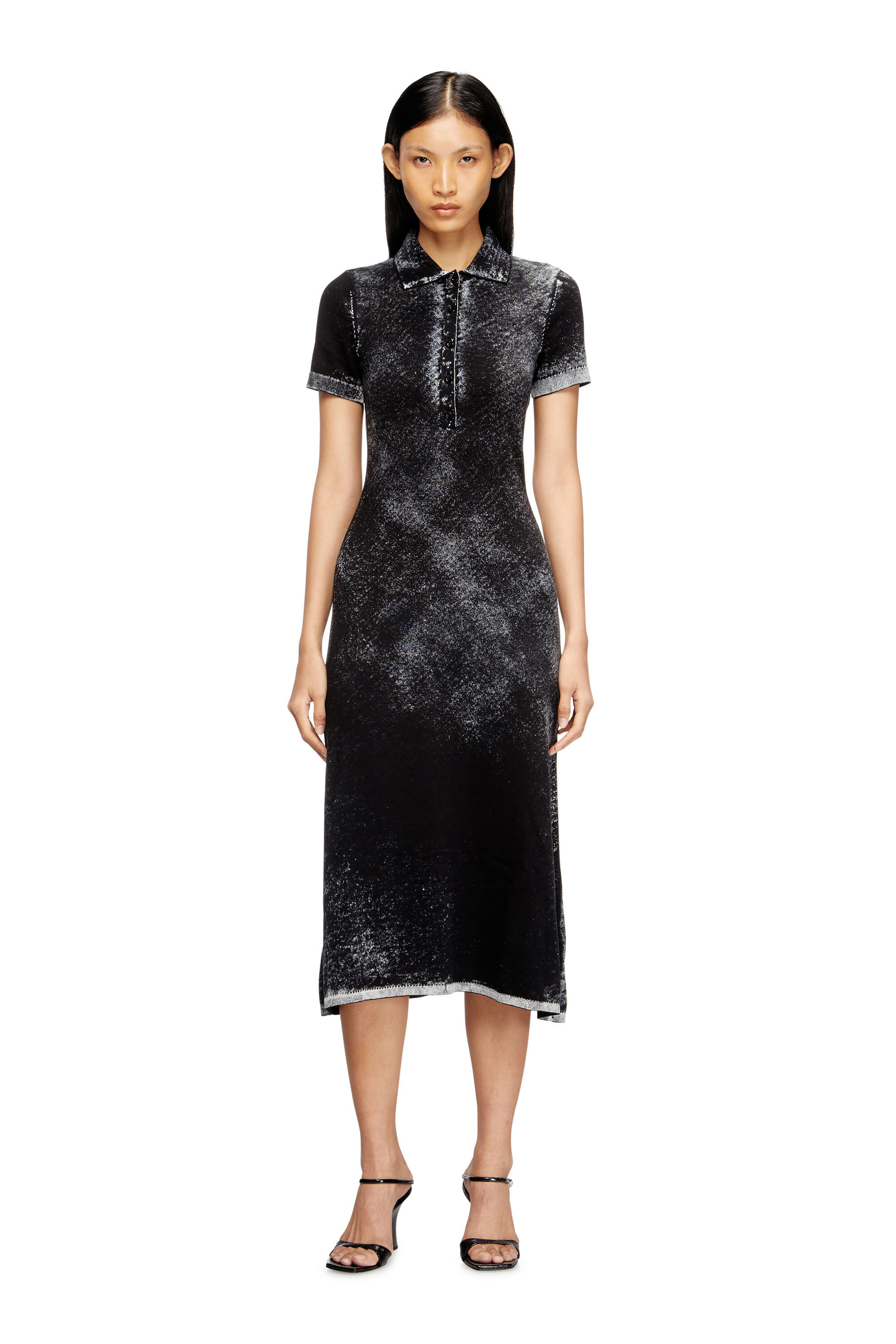 Diesel - M-LOURENS, Female's Midi polo dress in reverse-printed knit in Black - 1