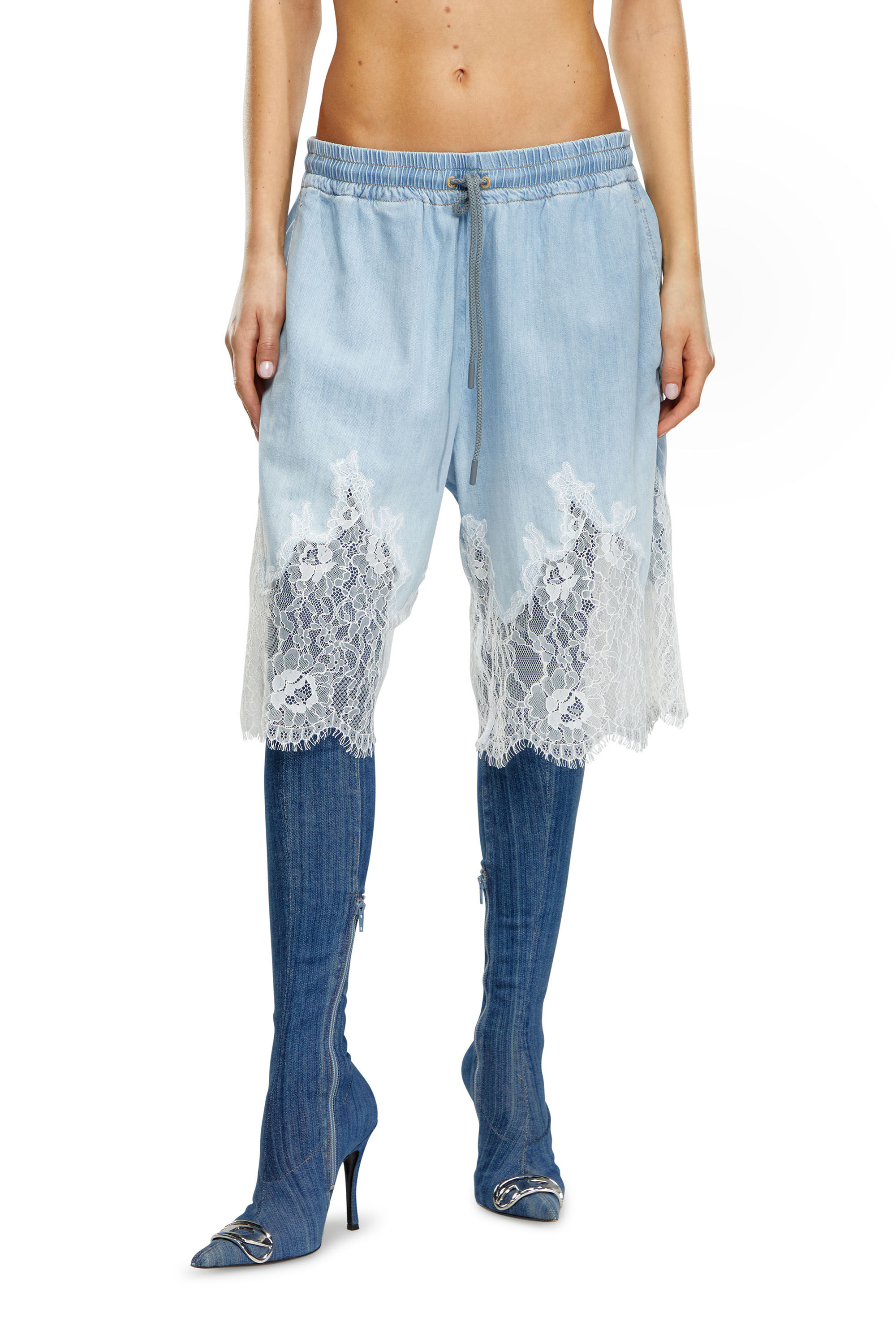 Diesel - DE-MALKIA-S, Woman's Bermuda shorts in denim and lace in Light Blue - 3