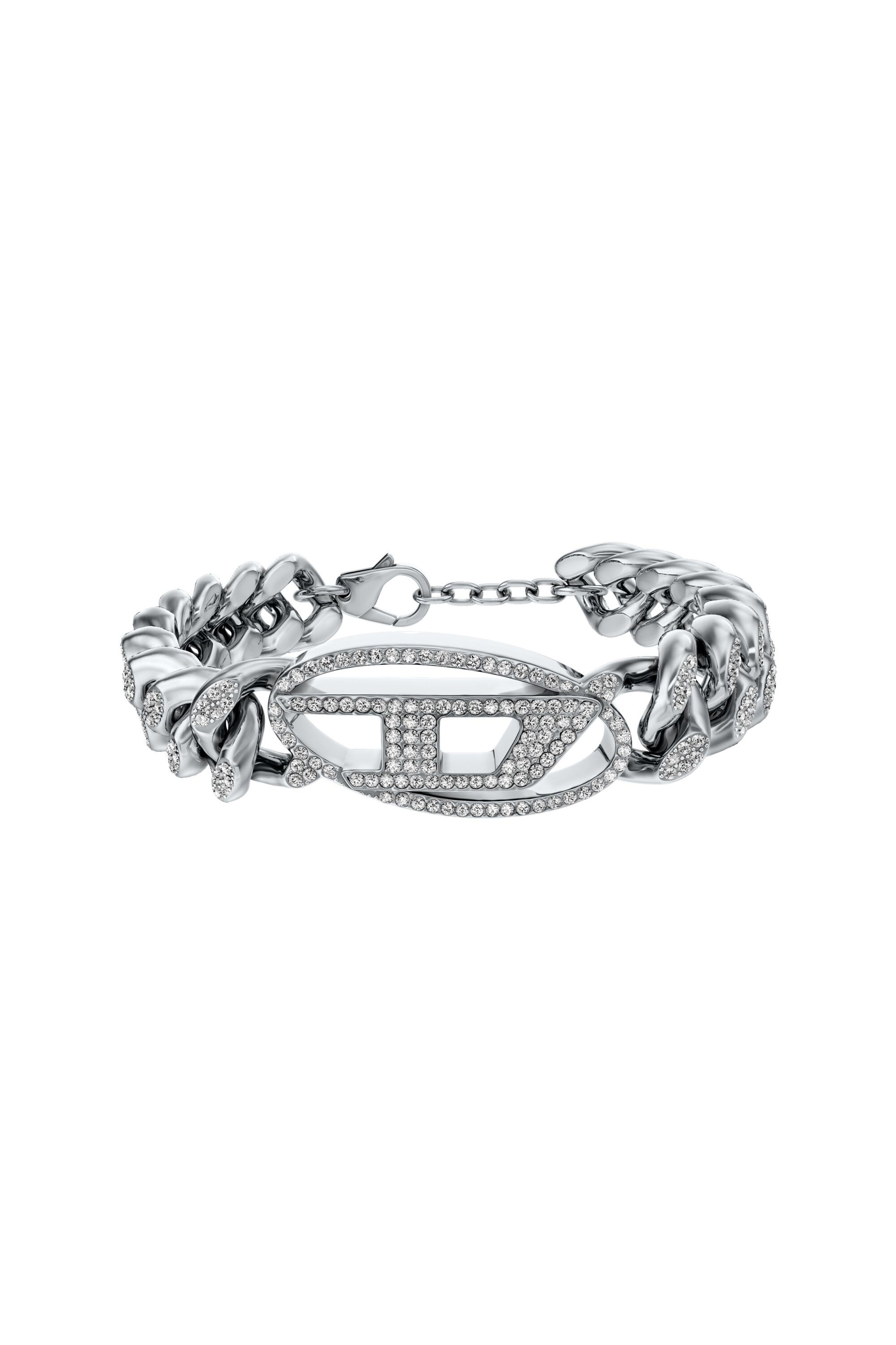 Women's Stainless steel Oval D glitz chain bracelet | Silver