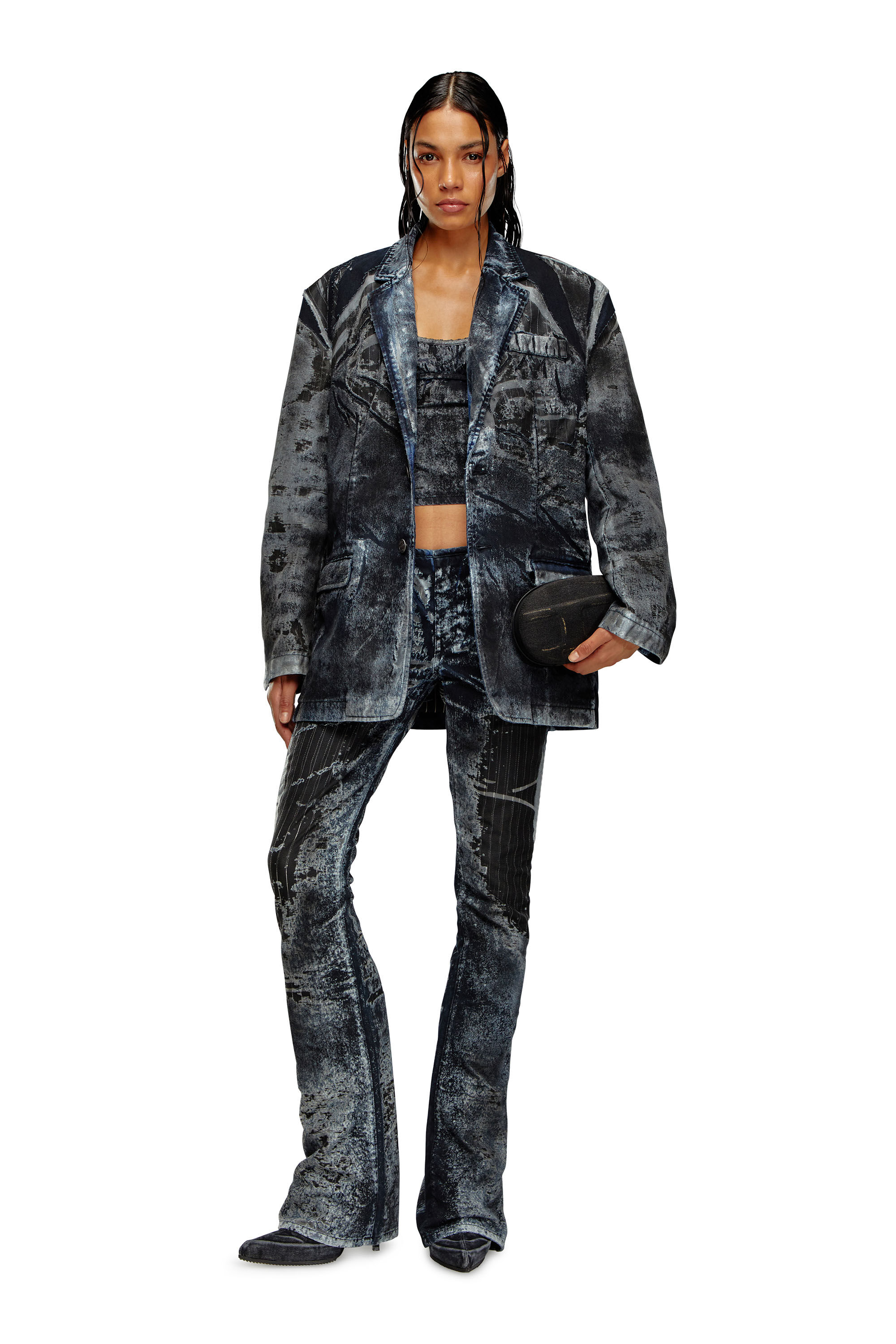 Diesel - D-BLA-DEV-FSE, Blazer en denim dévoré à fines rayures Mixte in Polychrome - 8