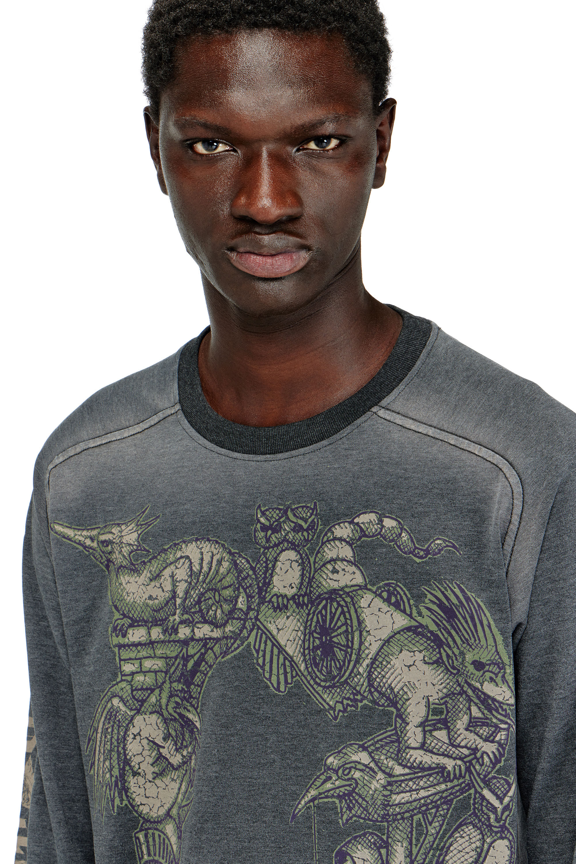 Men's Long-sleeve T-shirt with graphic motif | Black | Diesel US