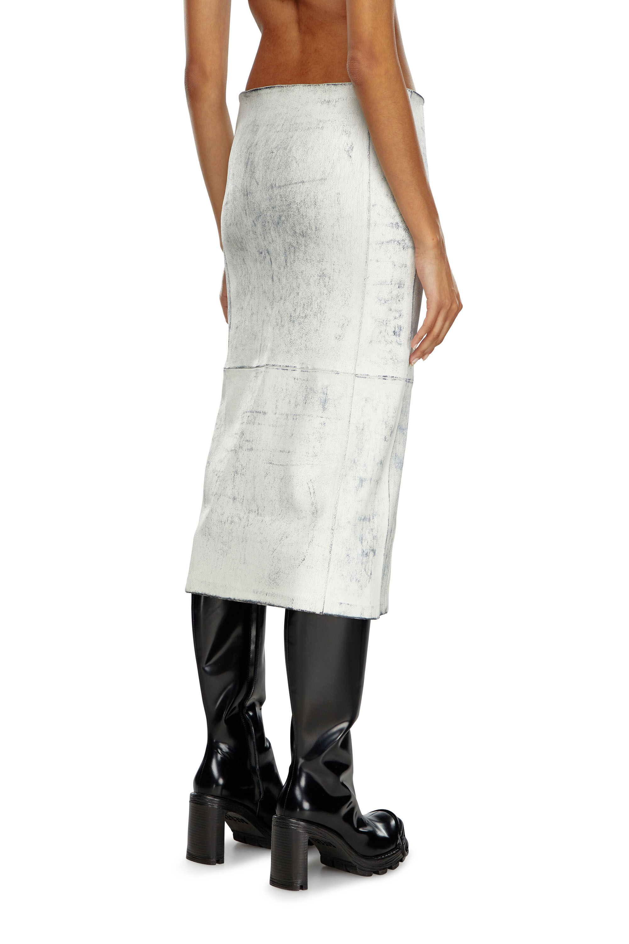Diesel - L-ILY, Female's Leather midi skirt with plaster effect in White - 4