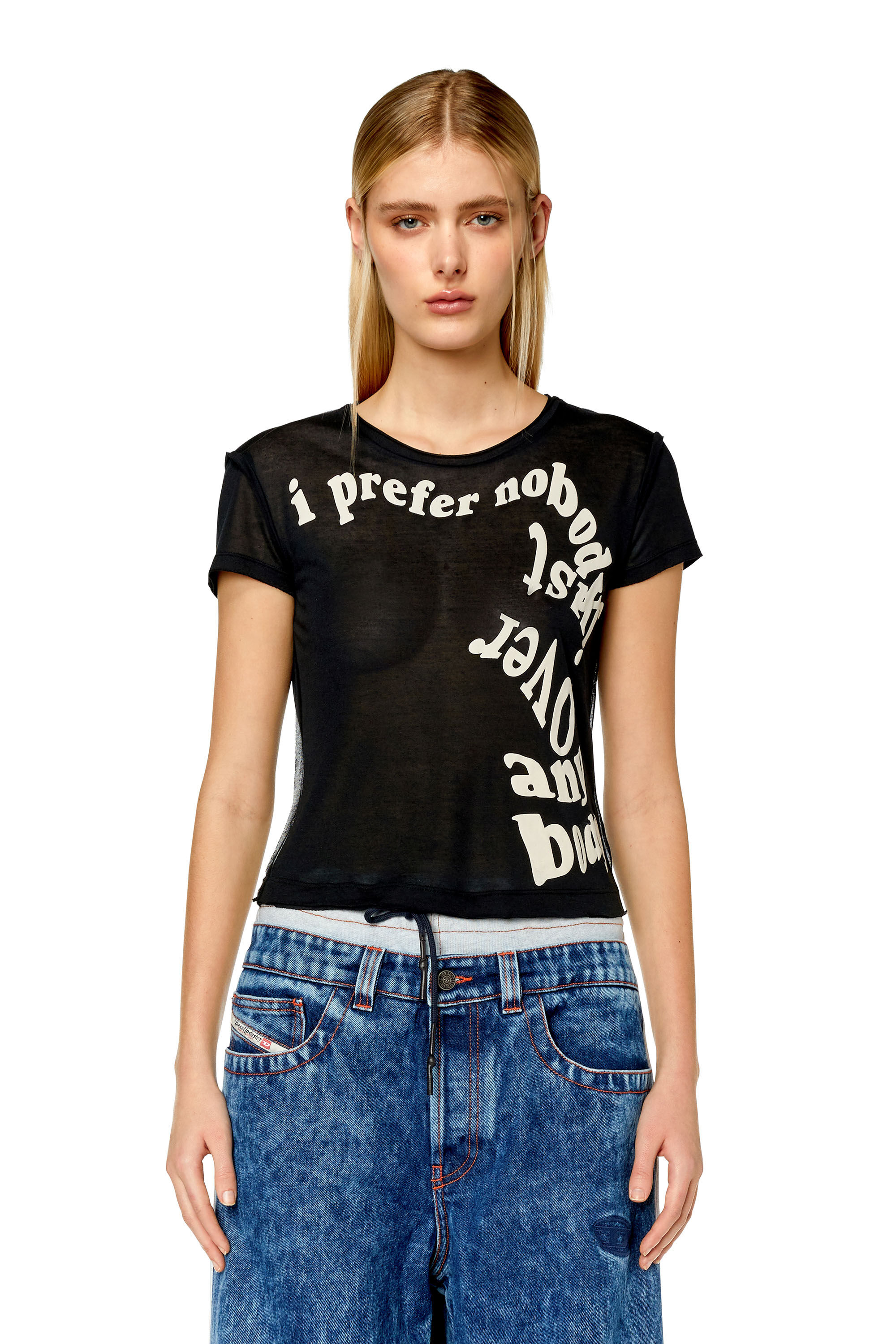 Diesel - T-UNCUTIE-RAW, Female's Cashmere-modal T-shirt with puff prints in Black - 3