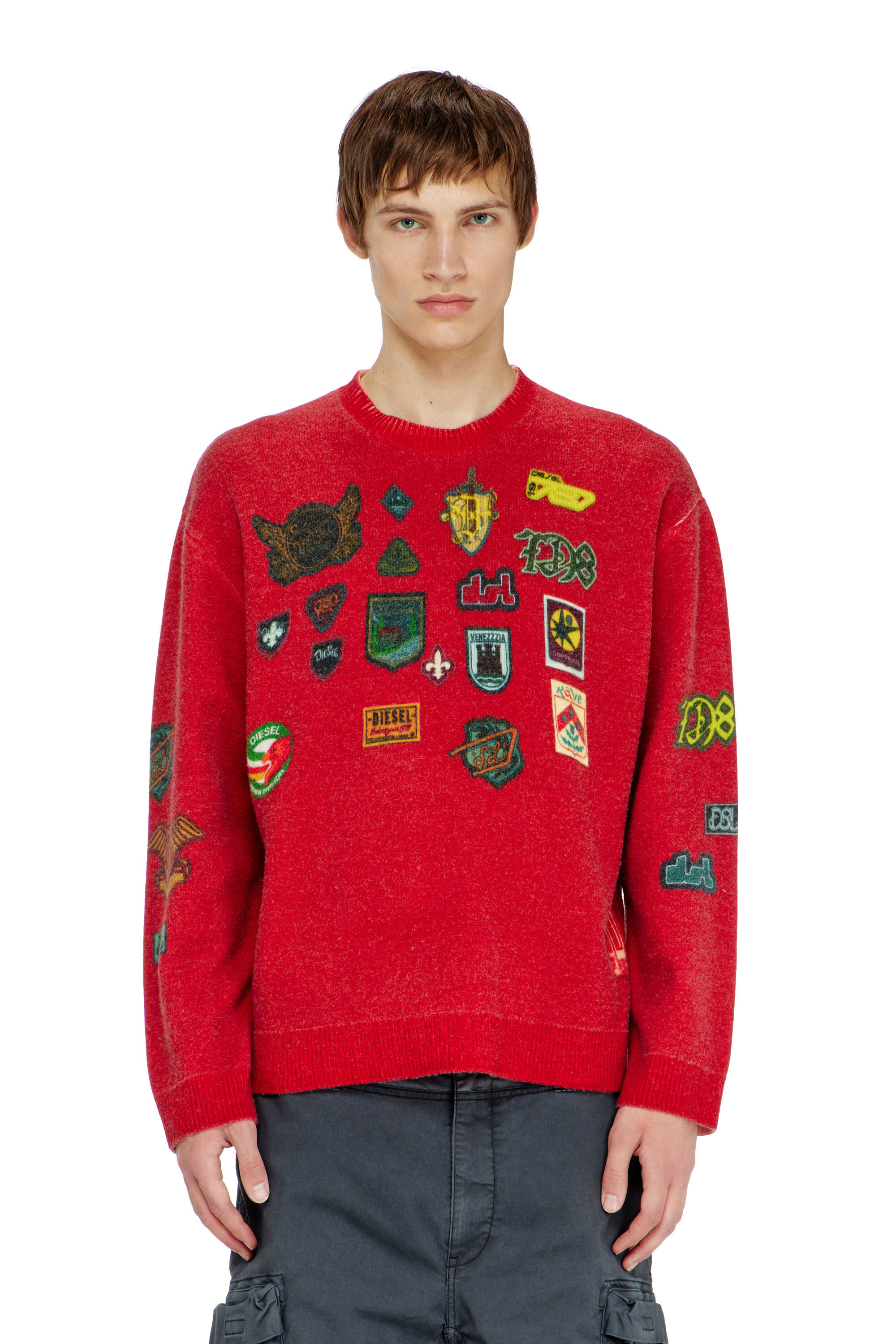 Diesel - K-PATCY, Jersey de lana con parches impresos Hombre in Rojo - 5