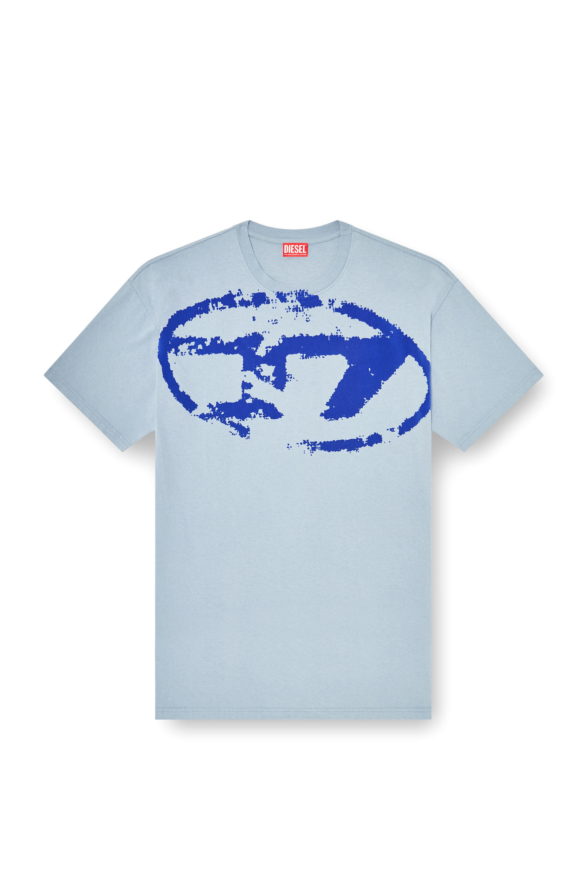 Men's T-shirt with distressed flocked logo | Blue | Diesel US