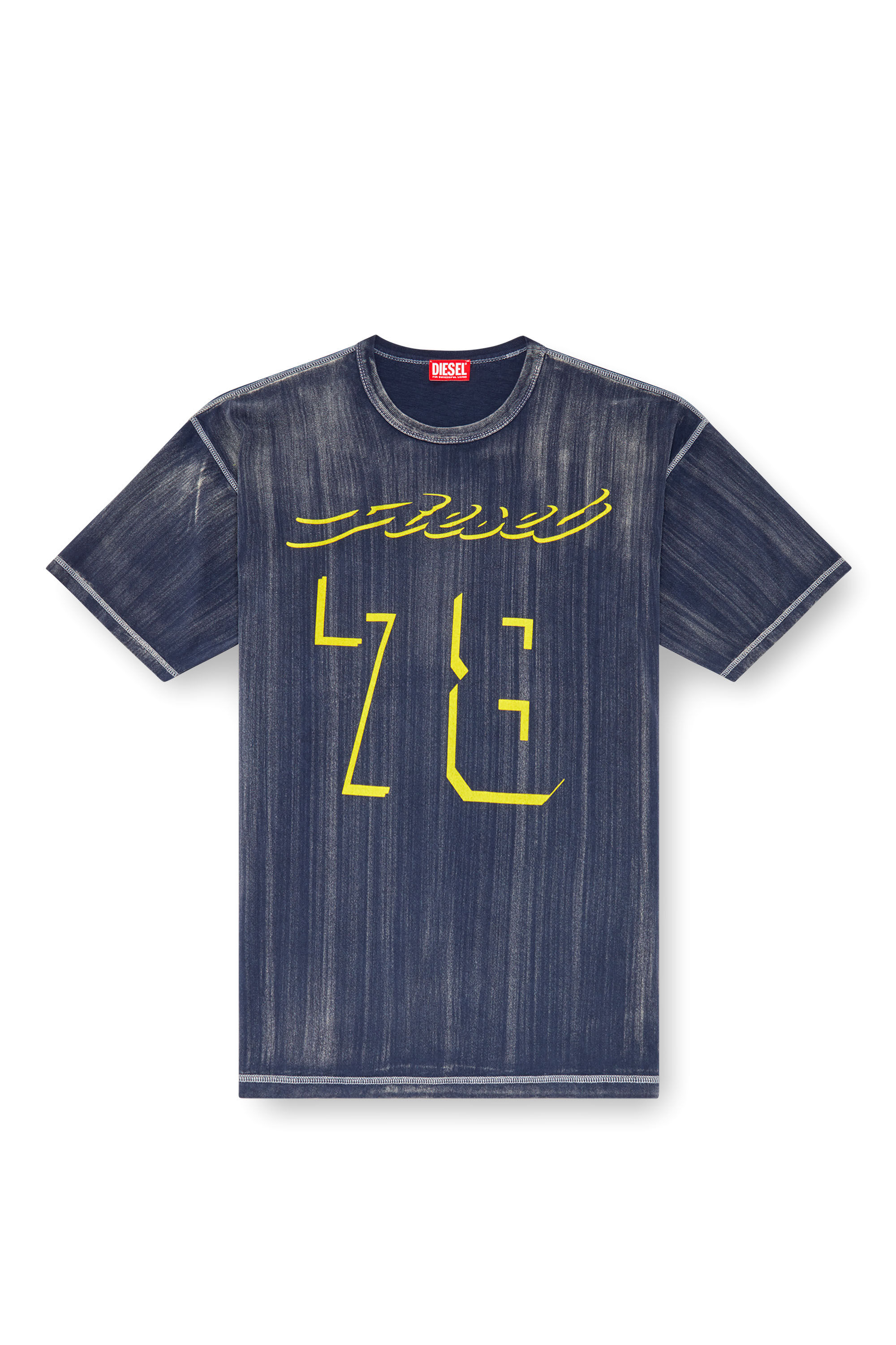 Men's Treated T-shirt with flocked logo | Blue | Diesel
