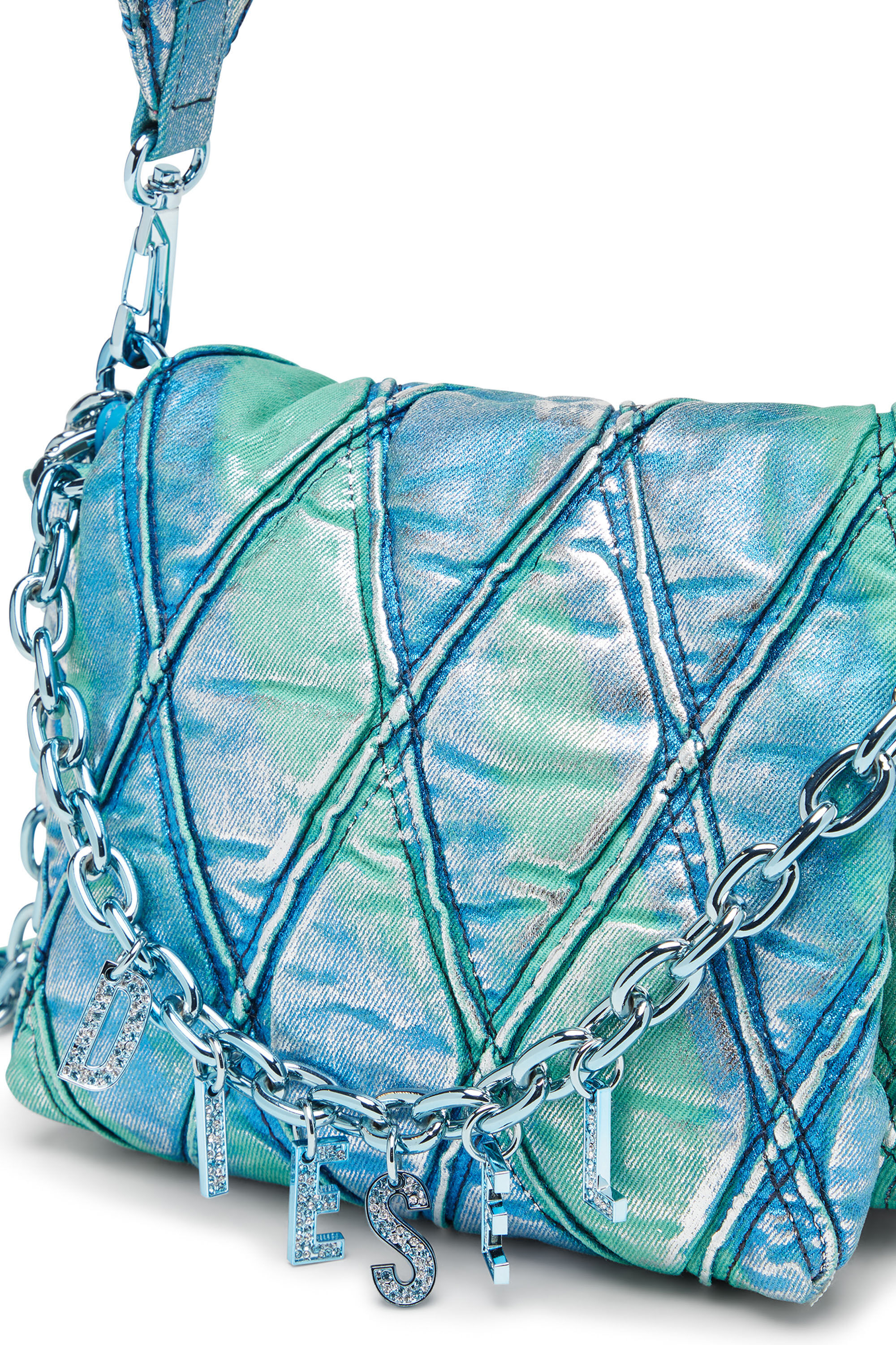 Diesel - CHARM-D SHOULDER S, Female's Charm-D S-Small handbag in quilted pop colour denim in Azure - 5