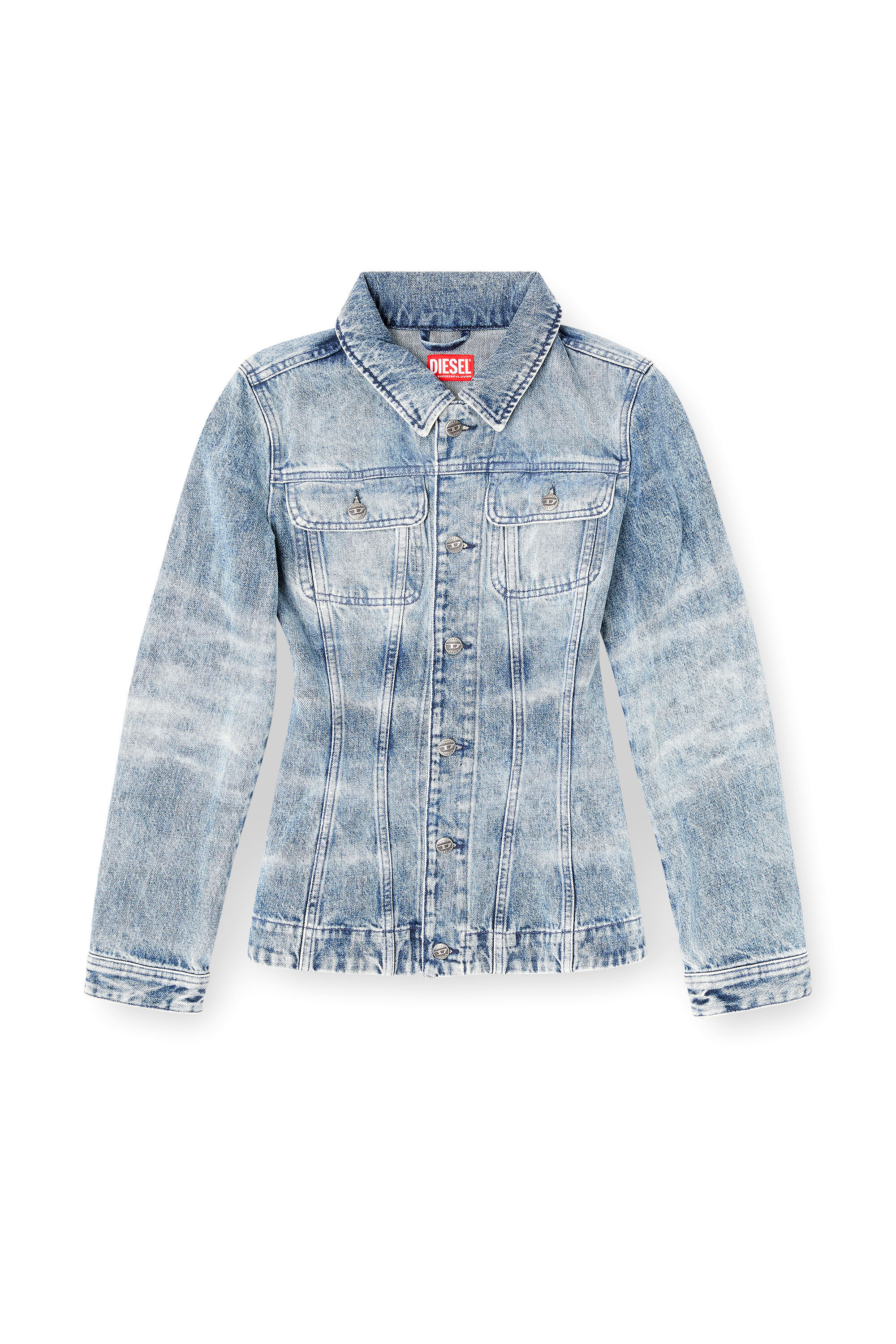 Diesel - DE-KATERIN-FSH, Female's Fitted jacket in lasered cotton-hemp denim in Light Blue - 2