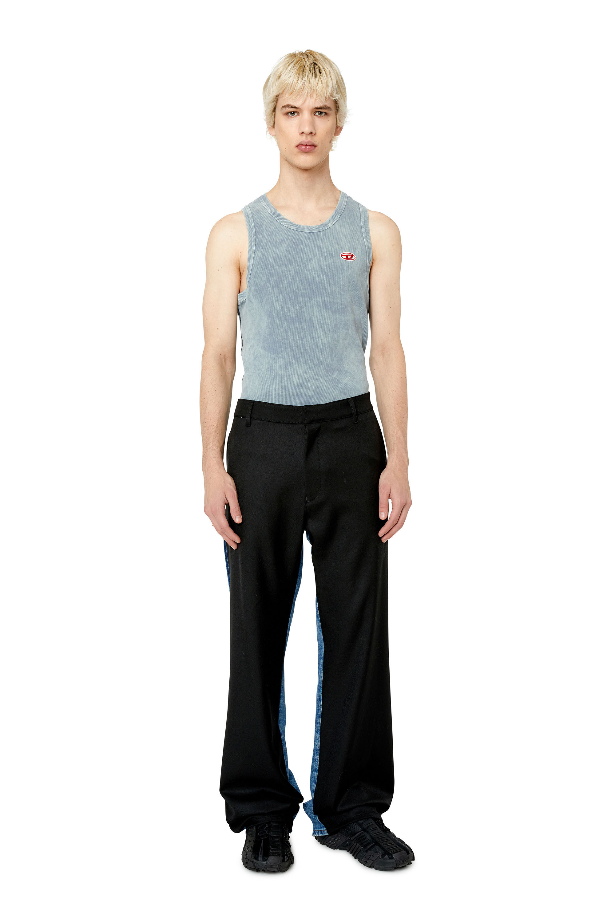 Diesel - T-WISTY-G1, Male's Acid-wash tank top with logo patch in Grey - 1