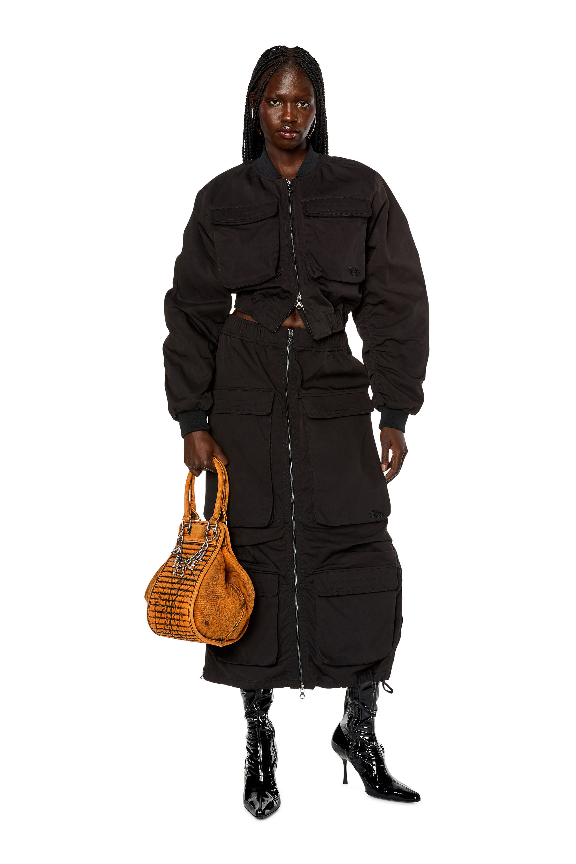 Diesel - D-ECLIPSE TBT, Female's D-Eclipse TBT - Patent thigh-high boots with oval plaque in Black - 5