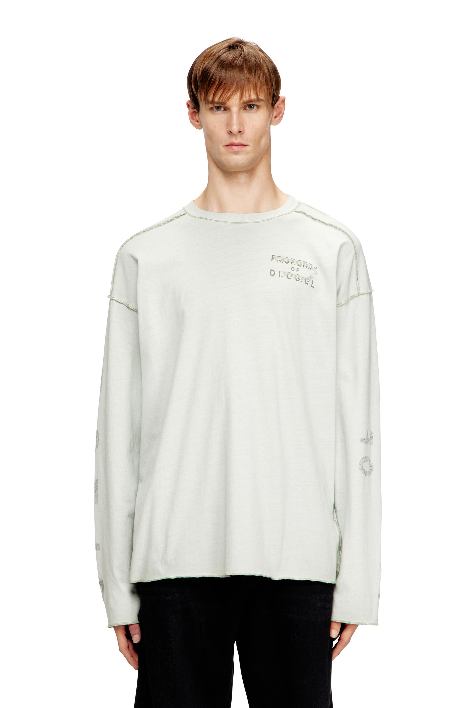 Men's Relaxed long-sleeve T-shirt with printed sleeves | Grey