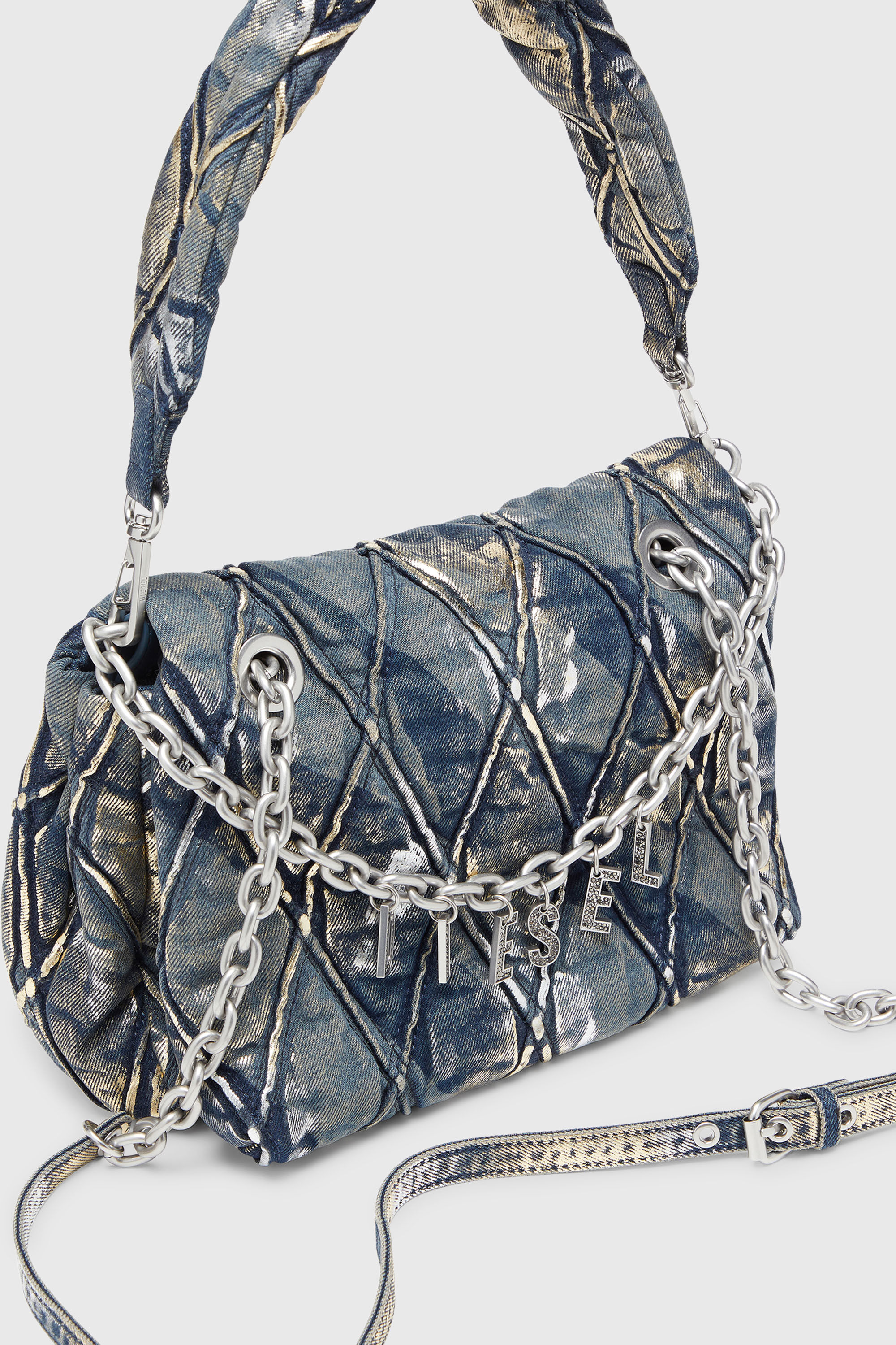 Women's Charm-D - Shoulder bag in metallic-foil denim | Blue