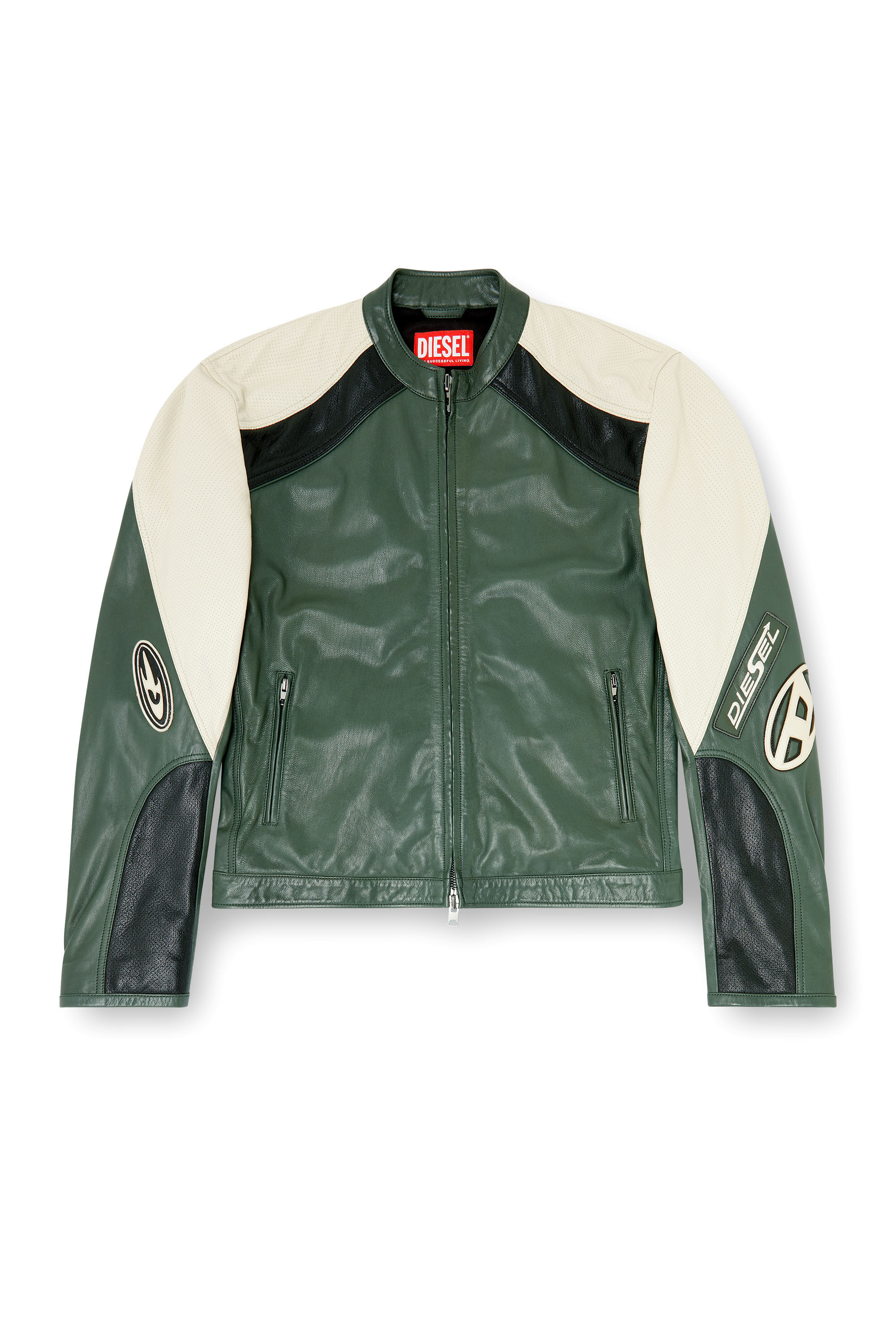 Men's Biker jacket in colour-block perforated leather | Multicolor