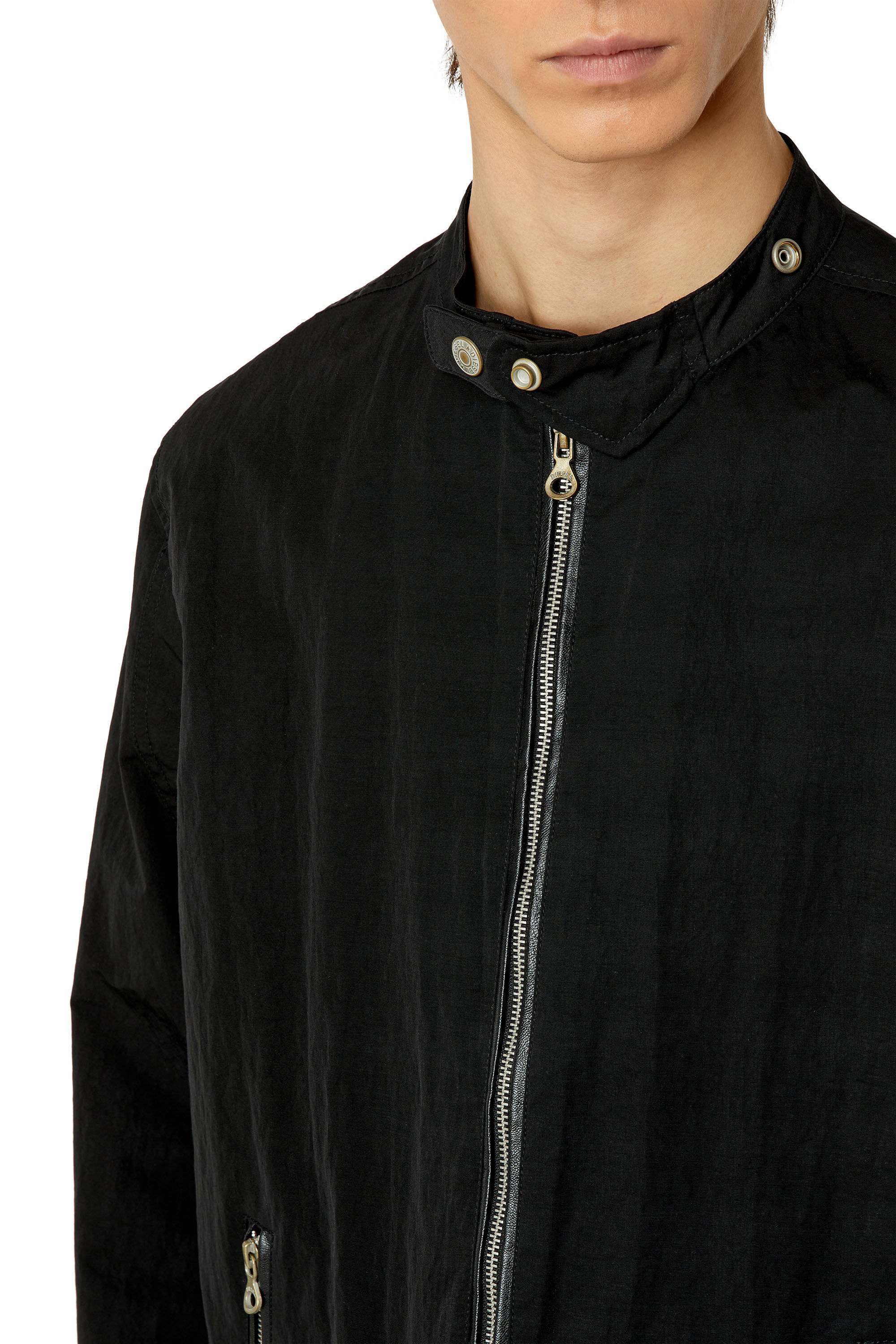 Diesel - J-SOFORI-NEW, Male's Biker jacket in textured technical canvas in Black - 4