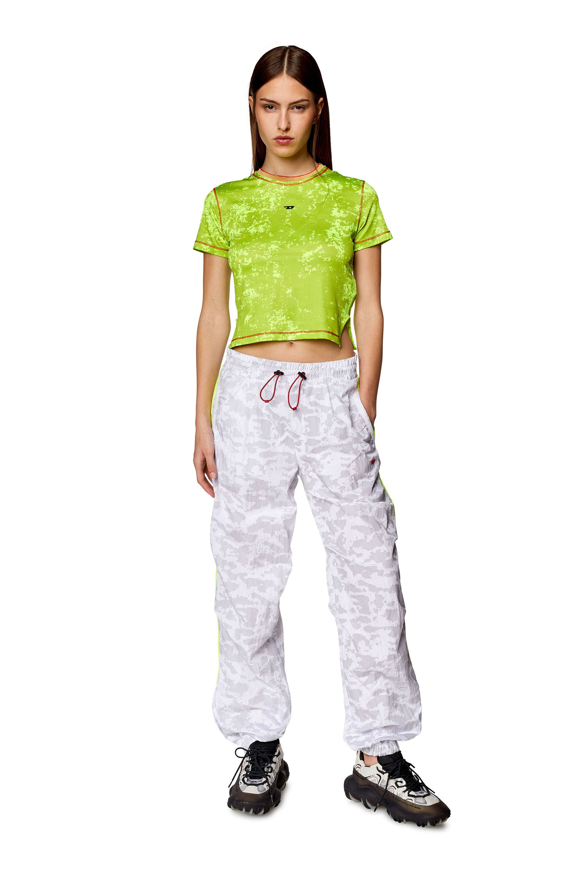 Diesel - AWTEE-NORAH-WT13, Woman's Cropped T-shirt with cloudy print in Green Fluo - 1