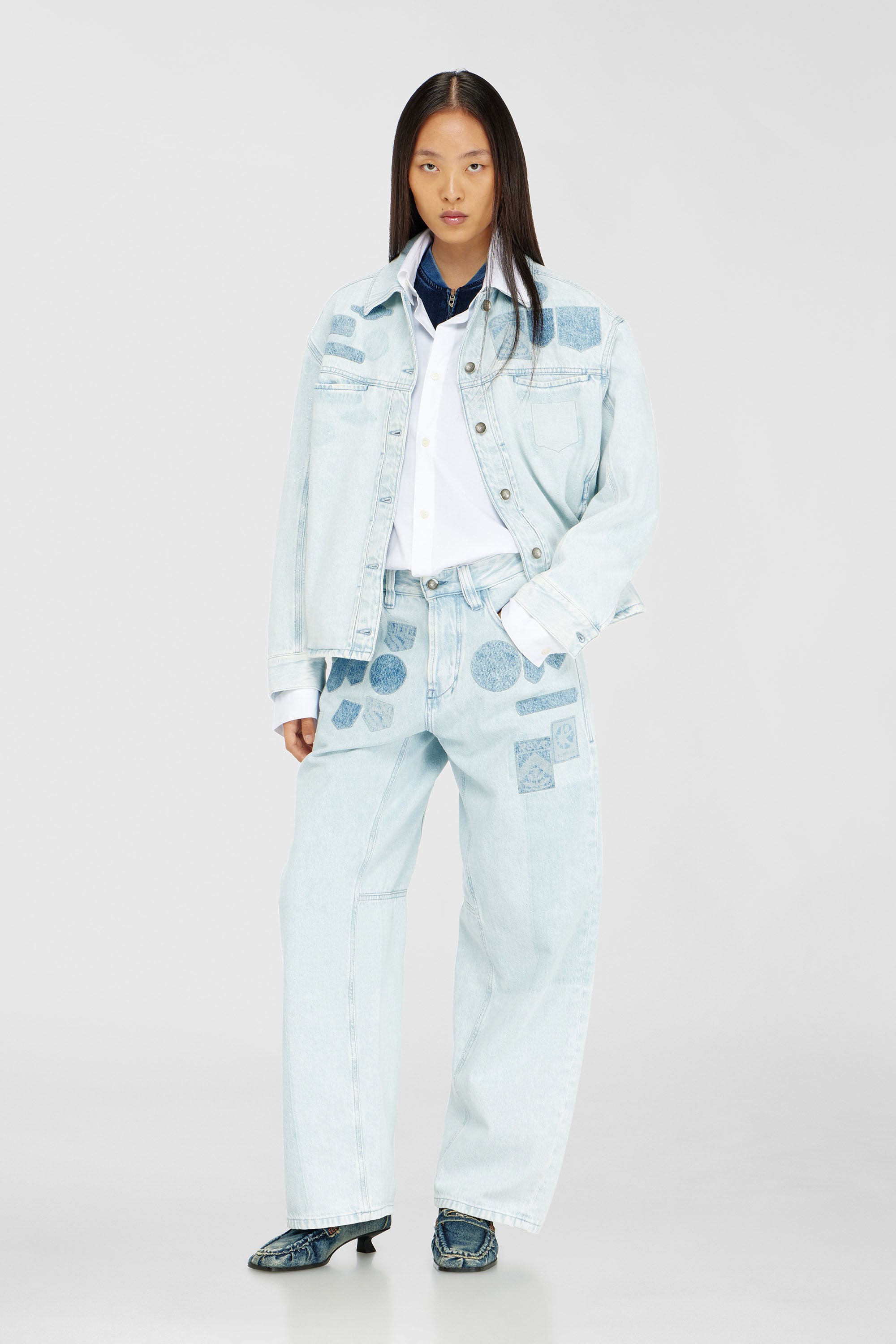 Women's Denim overshirt with patch effects | Blue | Diesel {{Country}}