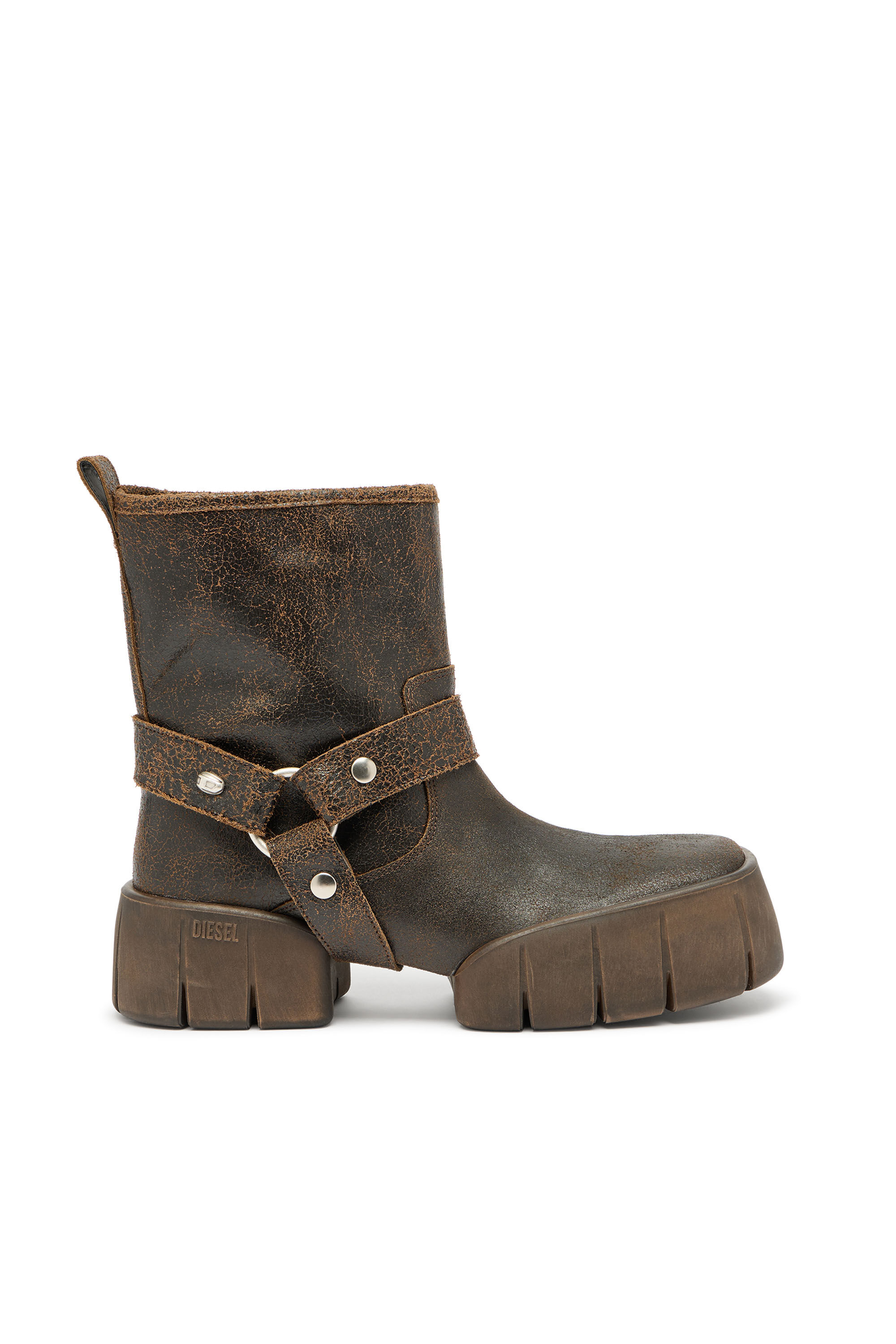 Diesel - D-TEX TU, Male's D-Tex-Biker boot in crackle leather in Brown - 1
