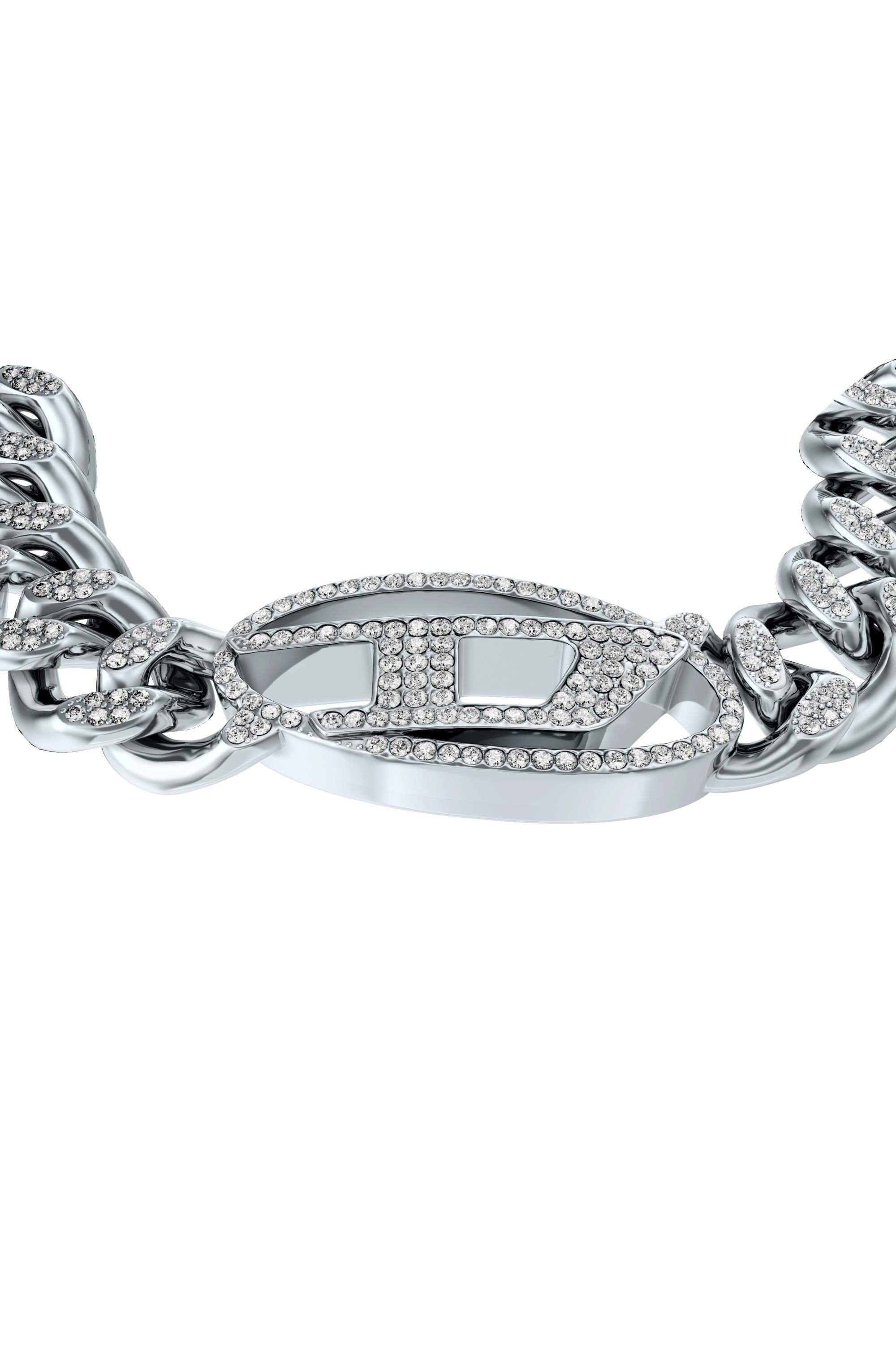 Women's Stainless steel Oval D glitz chain bracelet | Silver