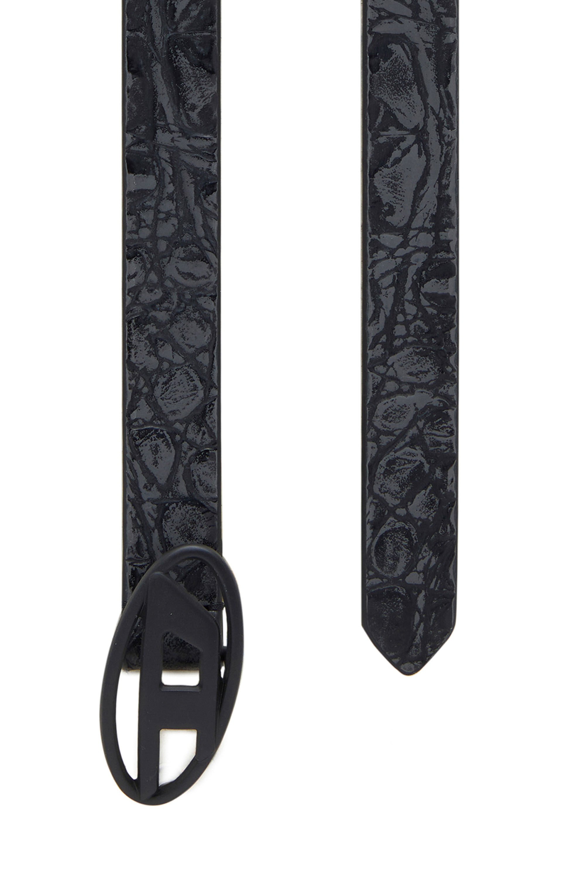 Women's Distressed belt in croc-effect leather | Black | Diesel