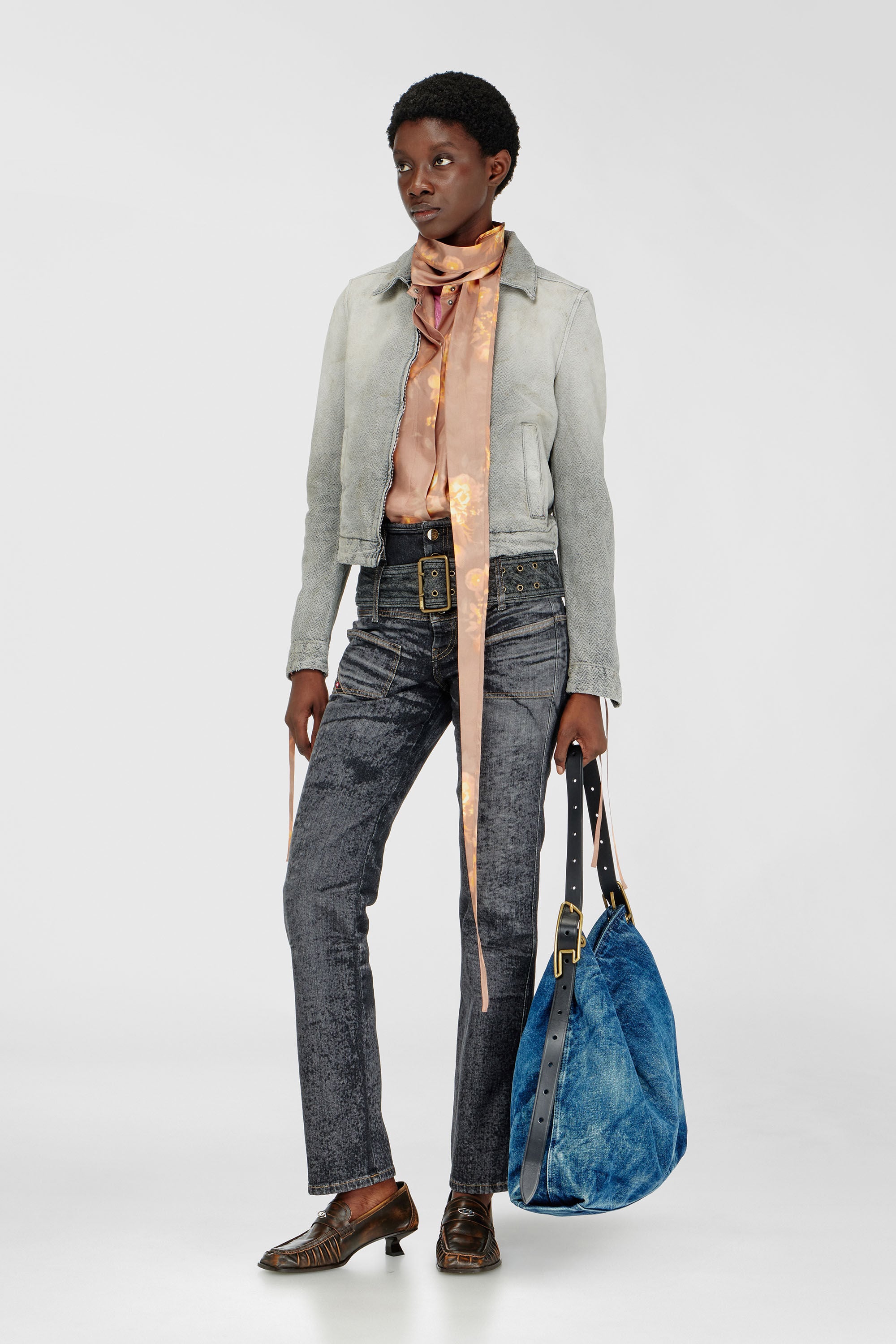 Diesel - DE-CORB, Chaqueta de denim herringbone desgastado Mujer in Gris - 1