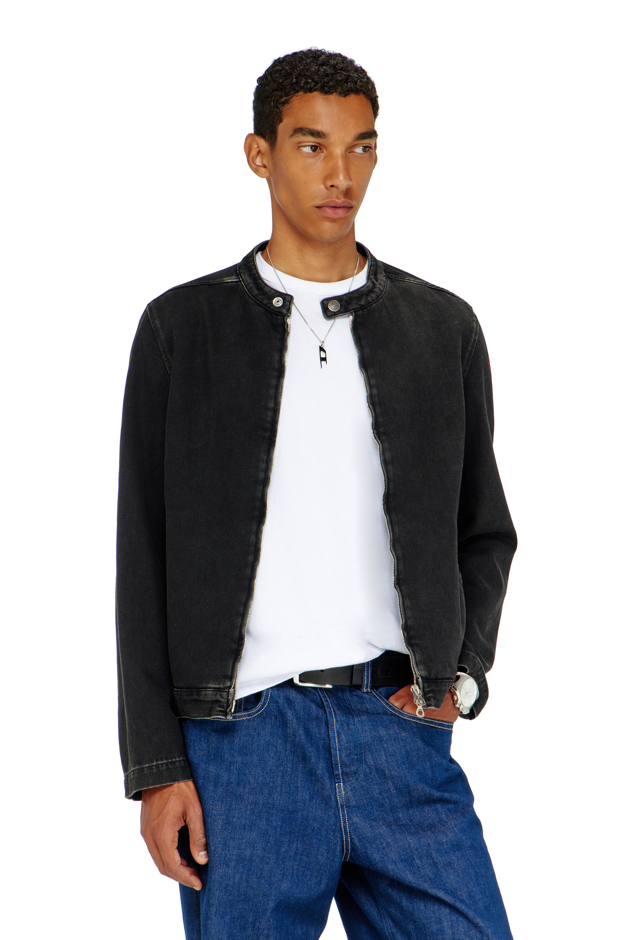 Men's Moto Racer jacket in clean-wash Denim | Black | Diesel
