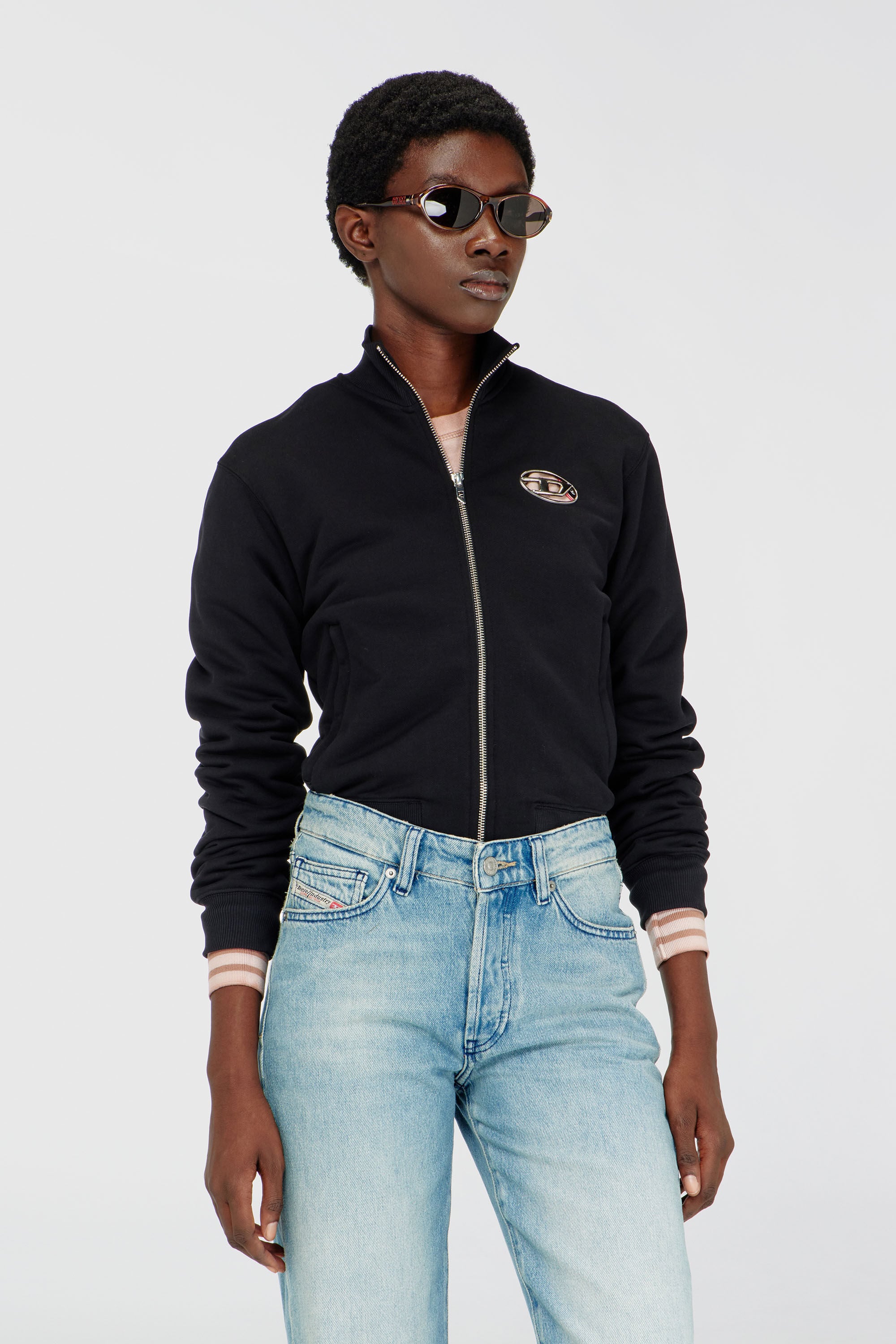 Diesel - F-FLACIN, Woman's Zip-up sweatshirt with cut-out logo in Black - 3