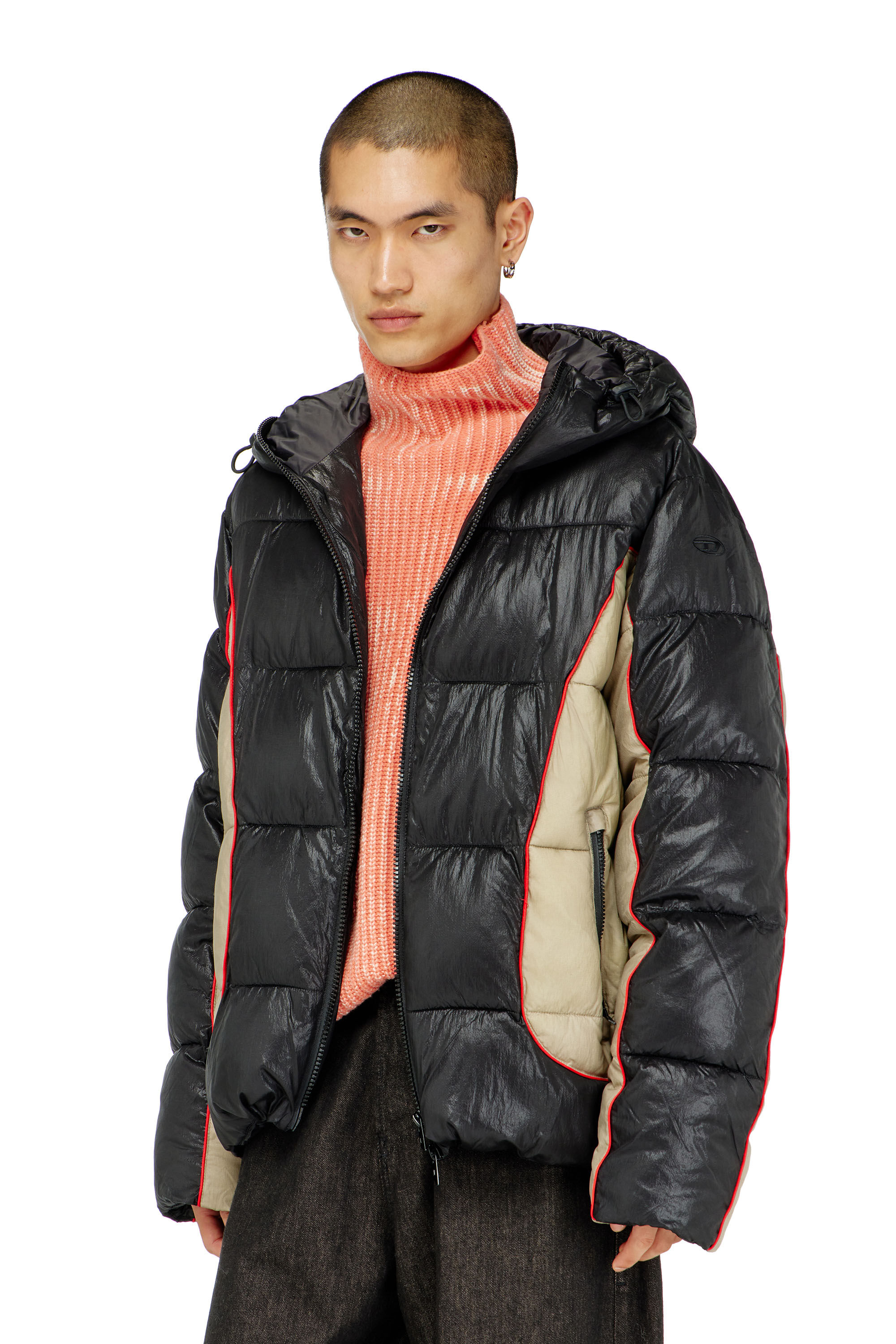 Men's Hooded puffer jacket in shiny ripstop | Multicolor | Diesel US