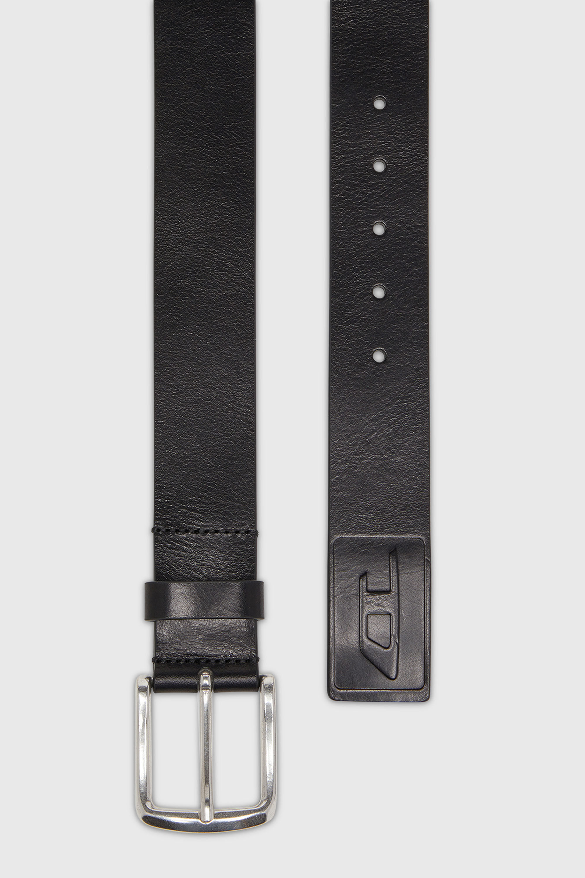 Men's 4 cm leather belt with engraved logo | Black | Diesel US