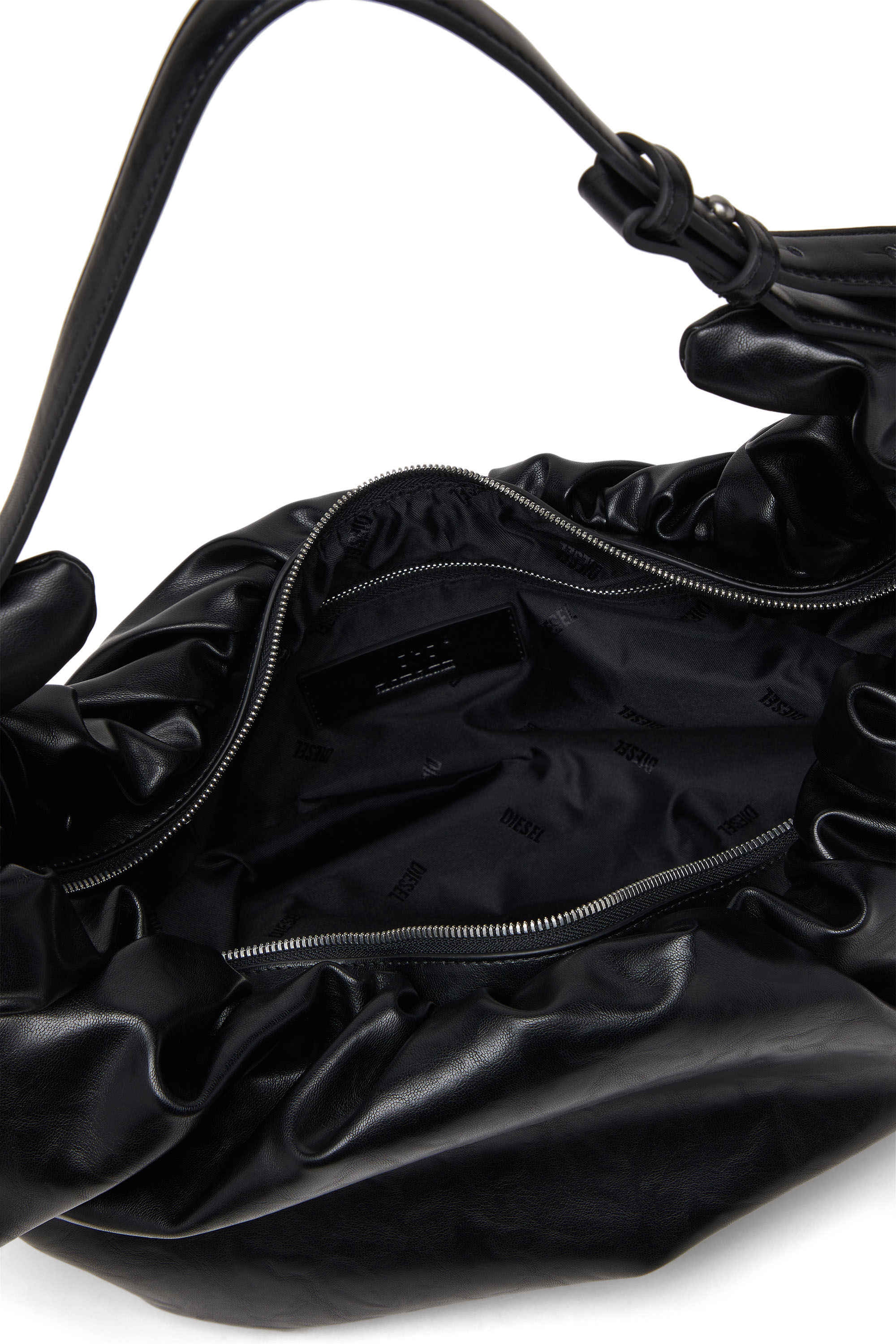 Diesel - GRAB-D HOBO L, Female's Grab-D L-Large scrunched hobo bag in shiny PU in Black - 2