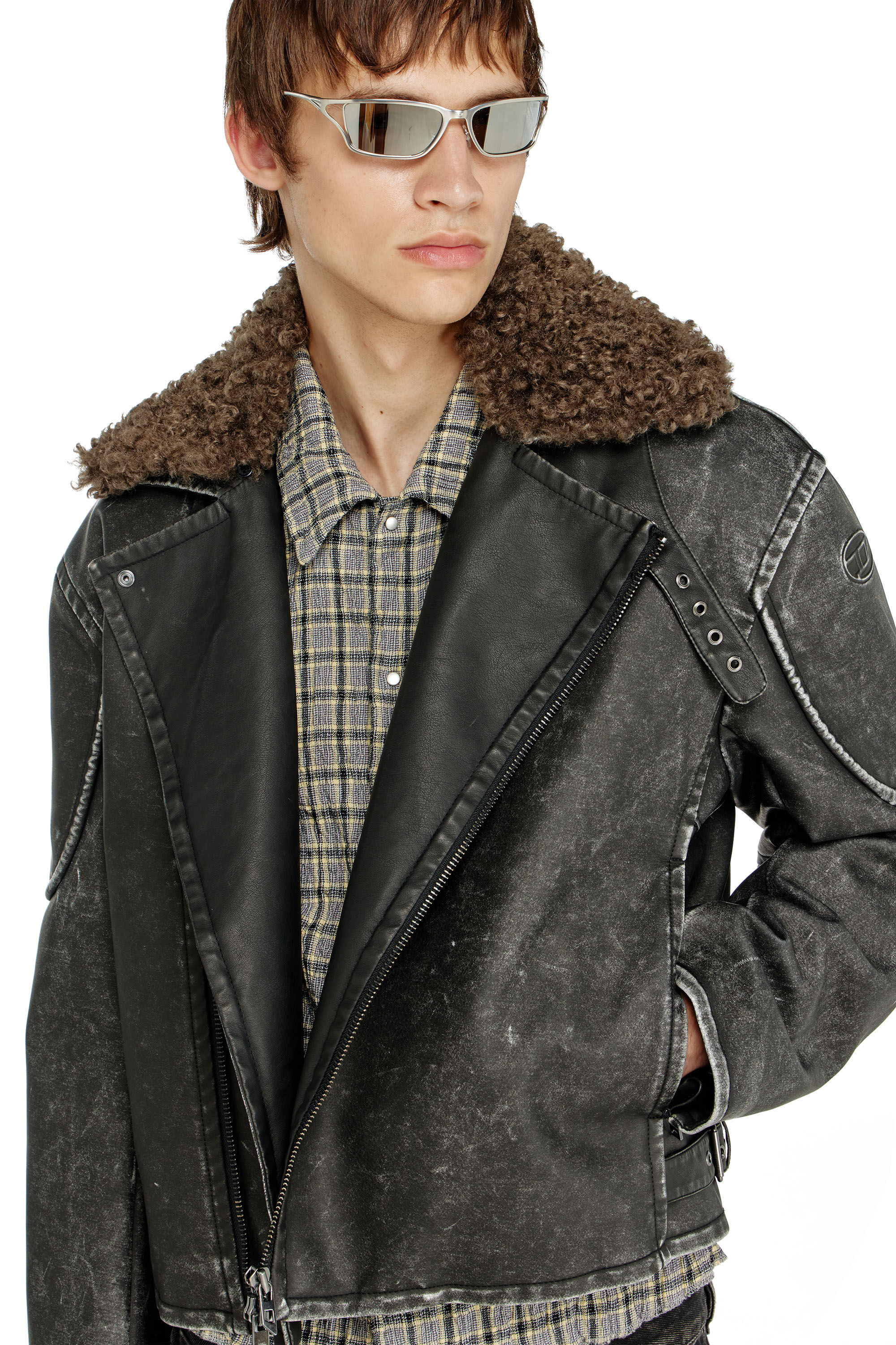 Diesel - W-ALEX, Chaqueta biker con cuello desmontable Hombre in Gris - 4