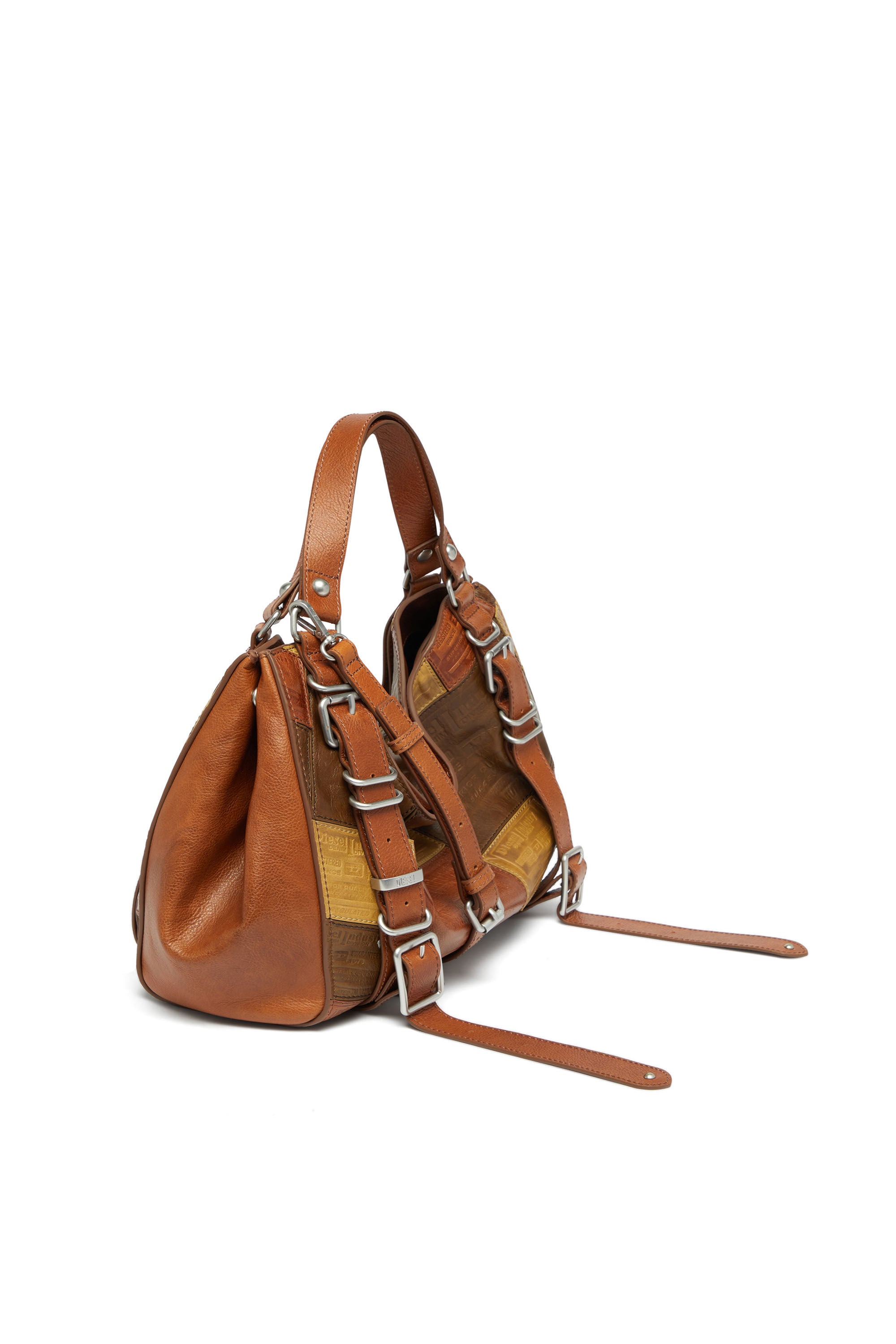 Diesel - D-ONE TOPHANDLE M, D-One-Sac medium &agrave; poign&eacute;e sup&eacute;rieure en cuir patchwork Mixte in Marron - 5