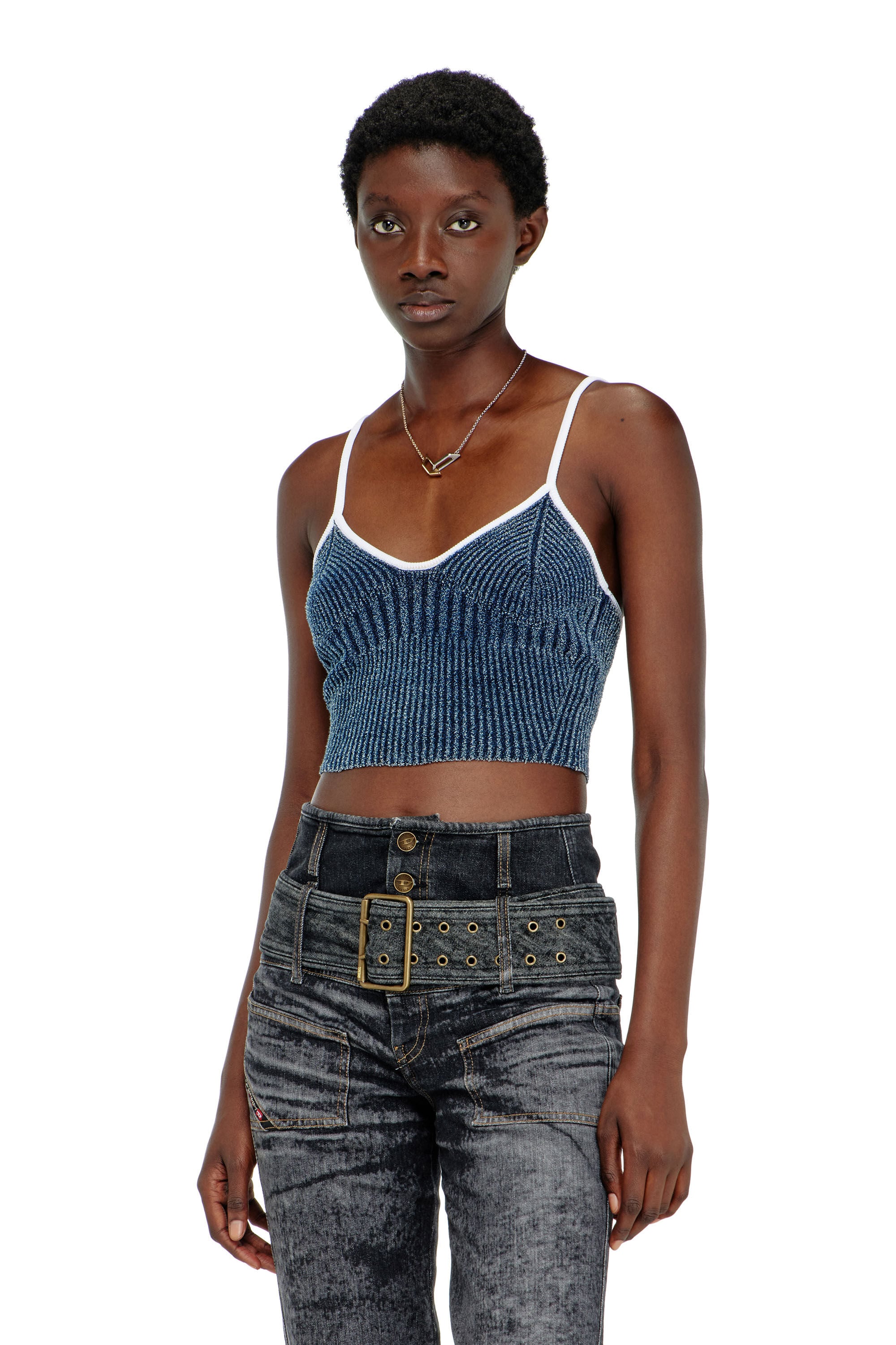 Women's Crop top in indigo bouclé ribbed knit | Multicolor