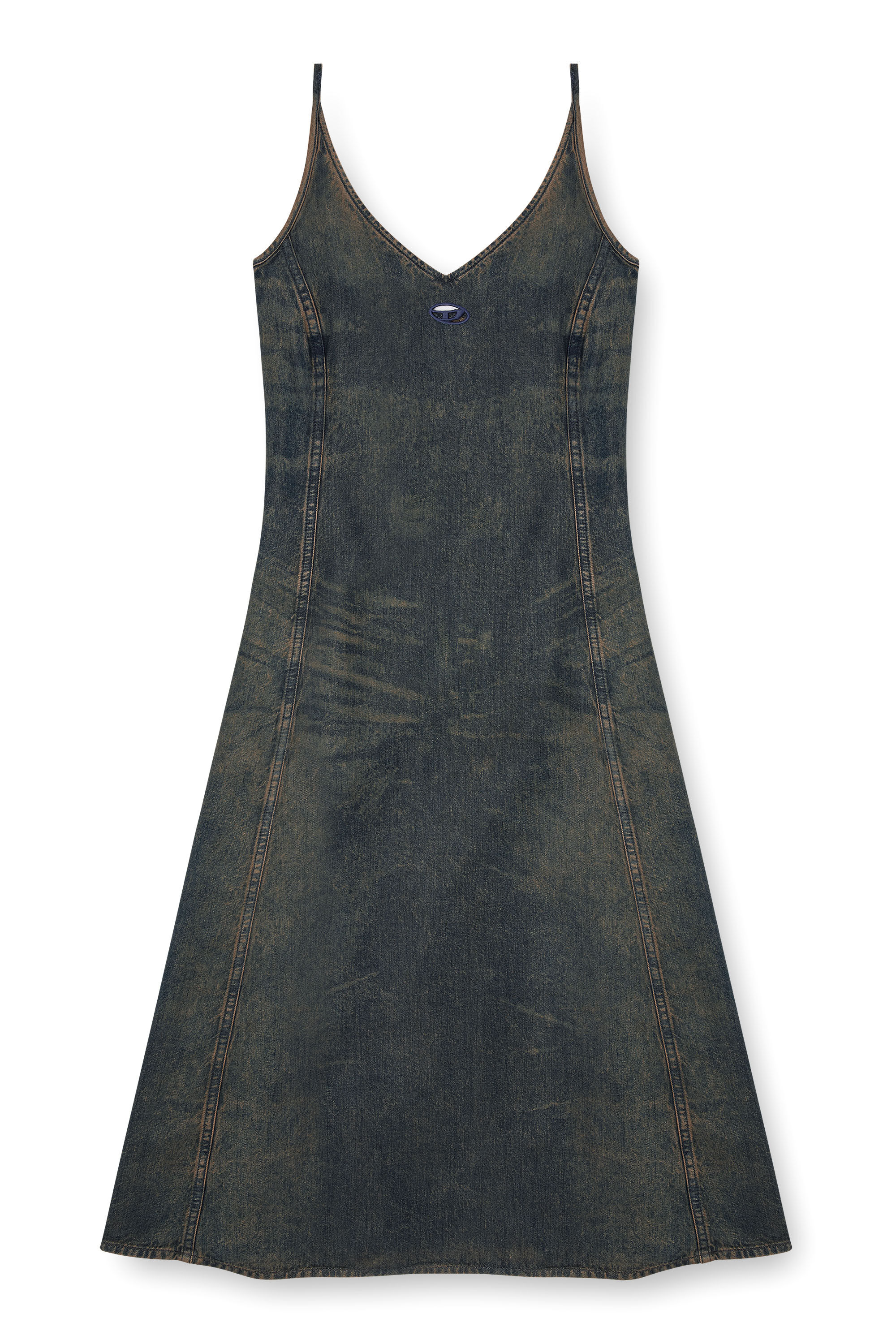 Diesel - DE-BELD-S, Woman's Midi dress in fluid dirt-effect denim in Dark Blue - 2