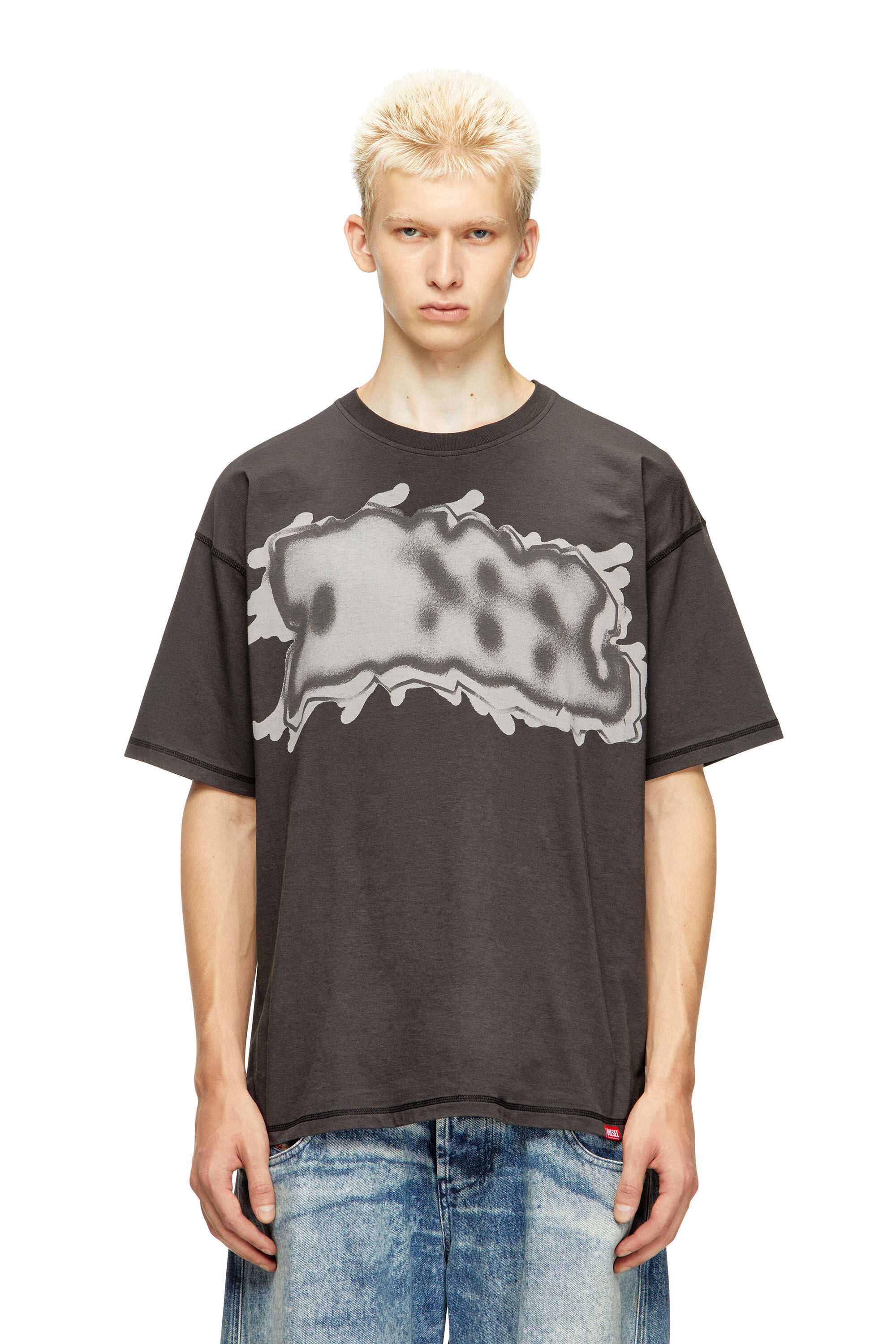 Diesel - T-LEONARD-IHBJ, Male's T-shirt with graffiti print in Dark Grey - 3