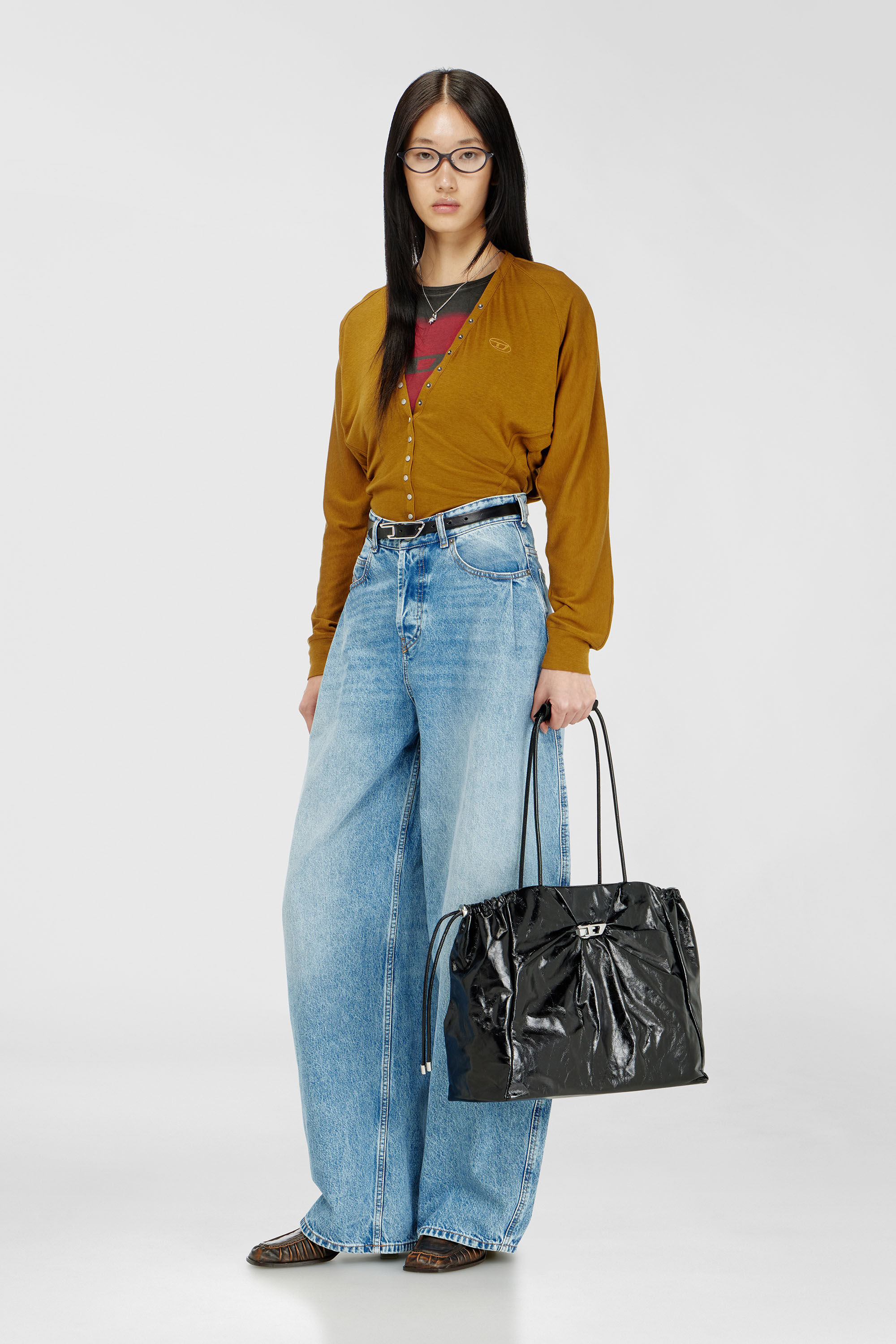 Diesel - SCRUNCH-D TOTE E/W, Scrunch-D - Bolso tote de piel brillante arrugada Mujer in Negro - 1