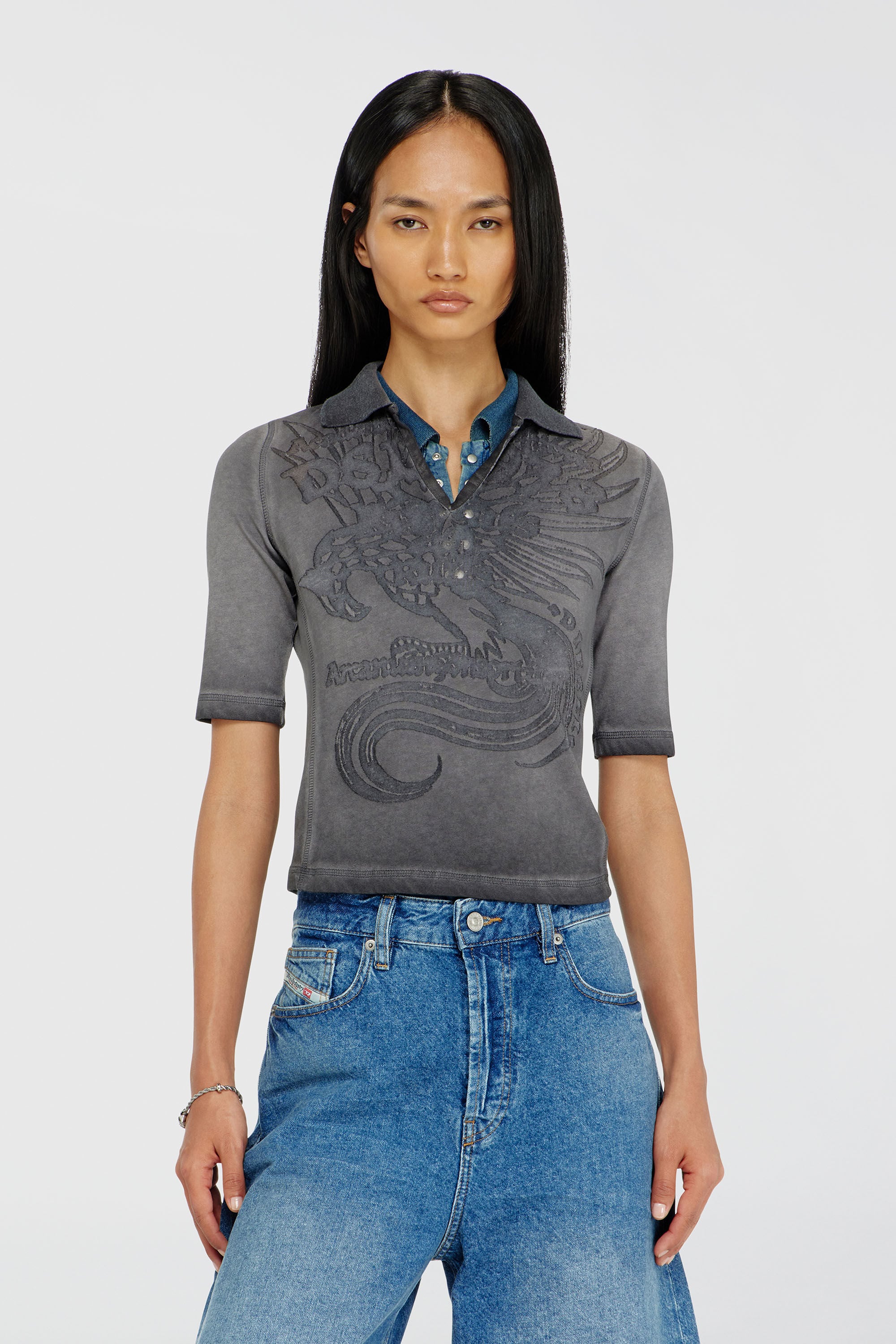 Diesel - T-BEA, Female's Slim polo with d&eacute;vor&eacute; print in Grey - 3