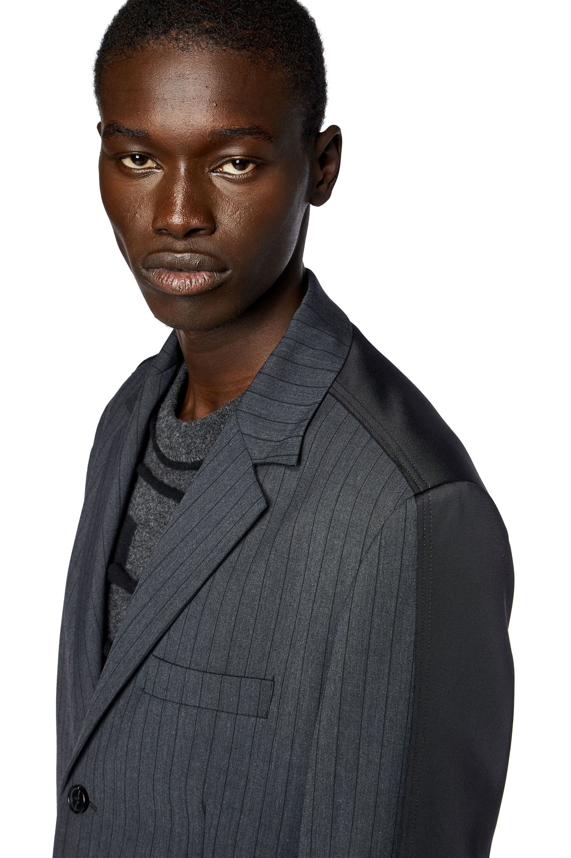 Diesel - J-WIRE, Male's Blazer in pinstriped cool wool and jersey in Dark Grey - 4