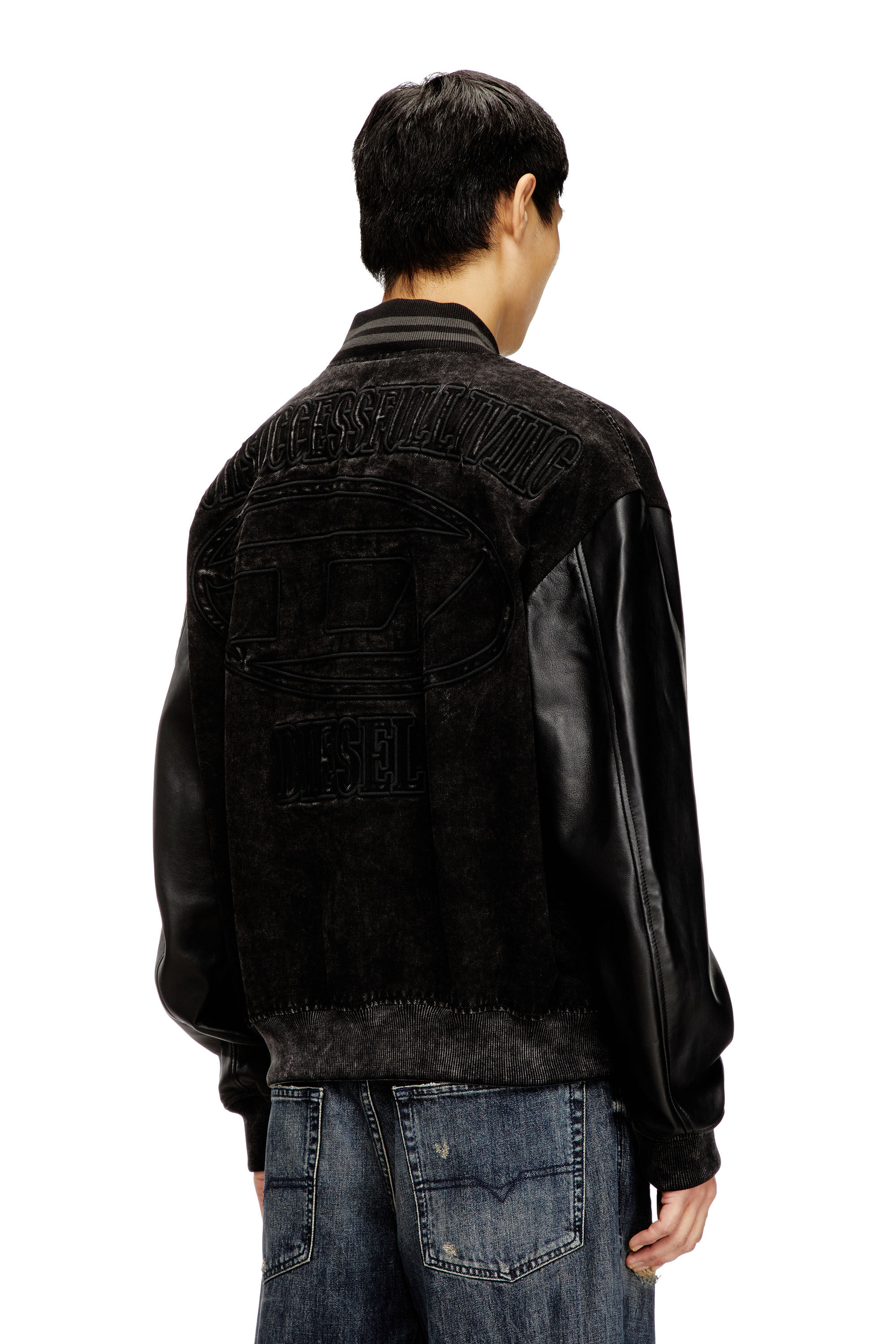 Diesel - L-NYN, Man's Denim and leather bomber jacket in Black - 5