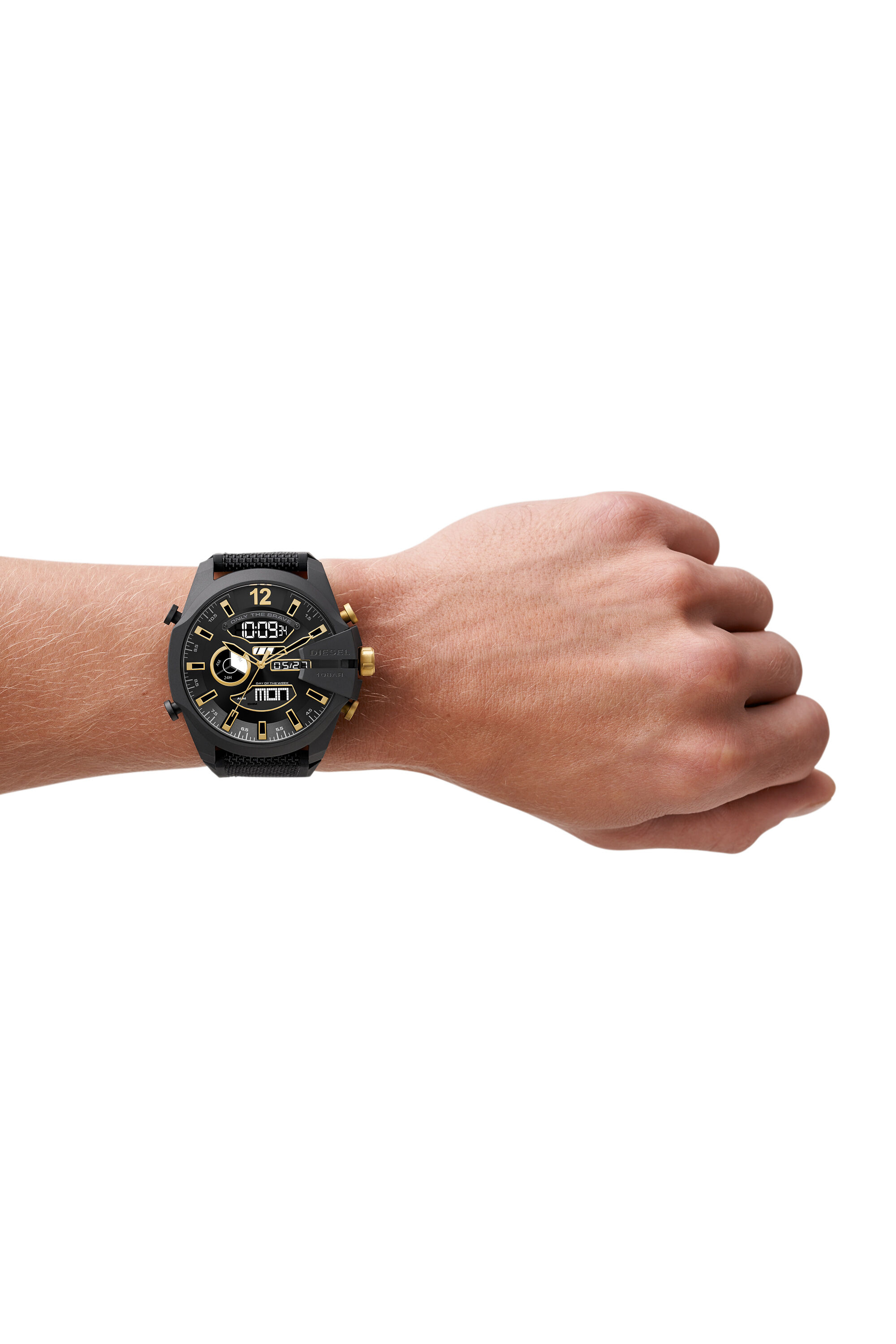Diesel - DZ4552, Male's Mega Chief analog-digital black nylon and silicone watch in Black - 4