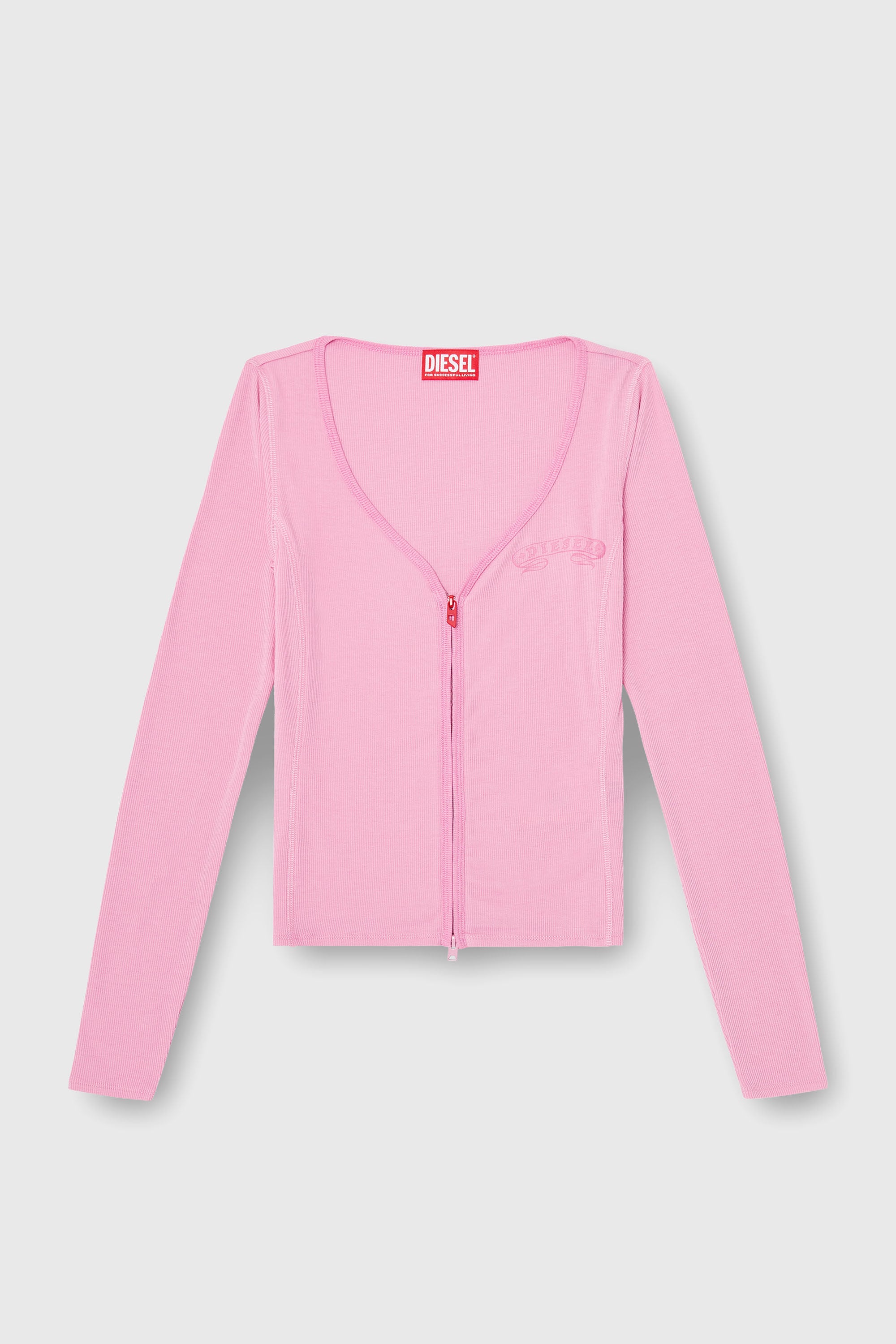 Diesel - T-RIBI-LS-AA1, Top slim de lyocell con cuello en V y zip Mujer in Rosa - 2