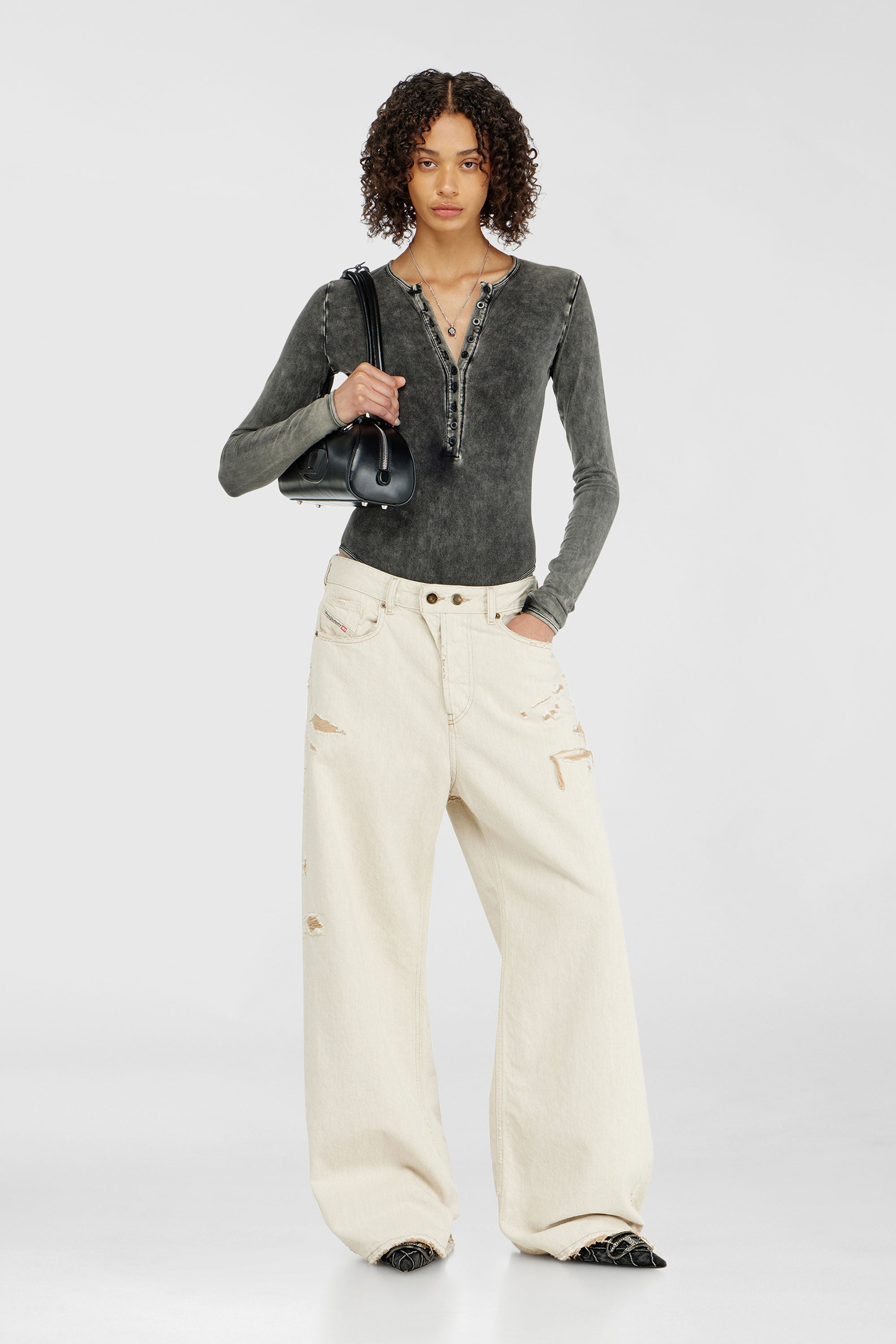 Diesel - FRESYA-DNM, Female's Cotton bodysuit with buttoned front in Dark Grey - 5