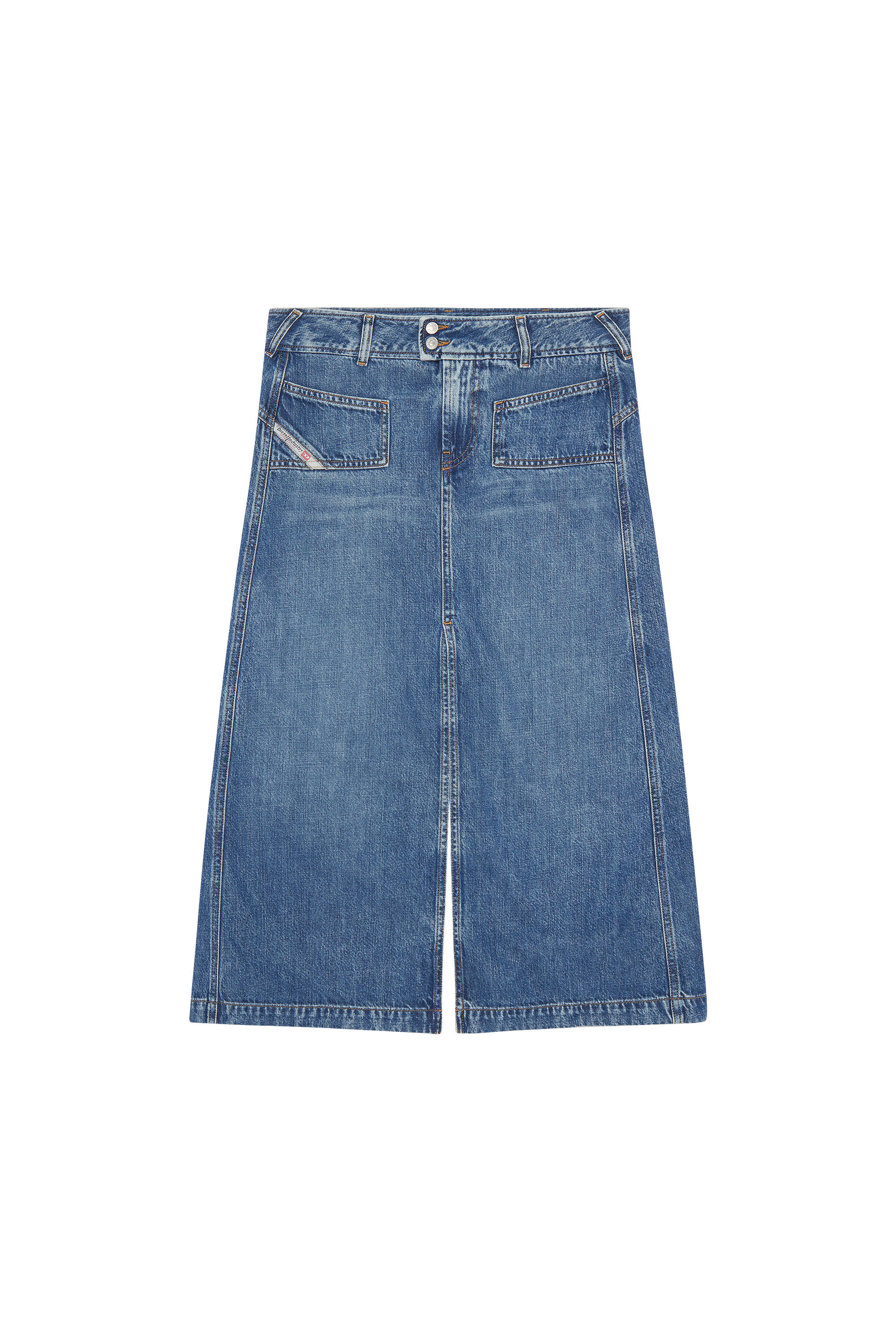 Diesel - DE-YINKA, Female's Denim midi skirt with slit in Medium Blue - 2