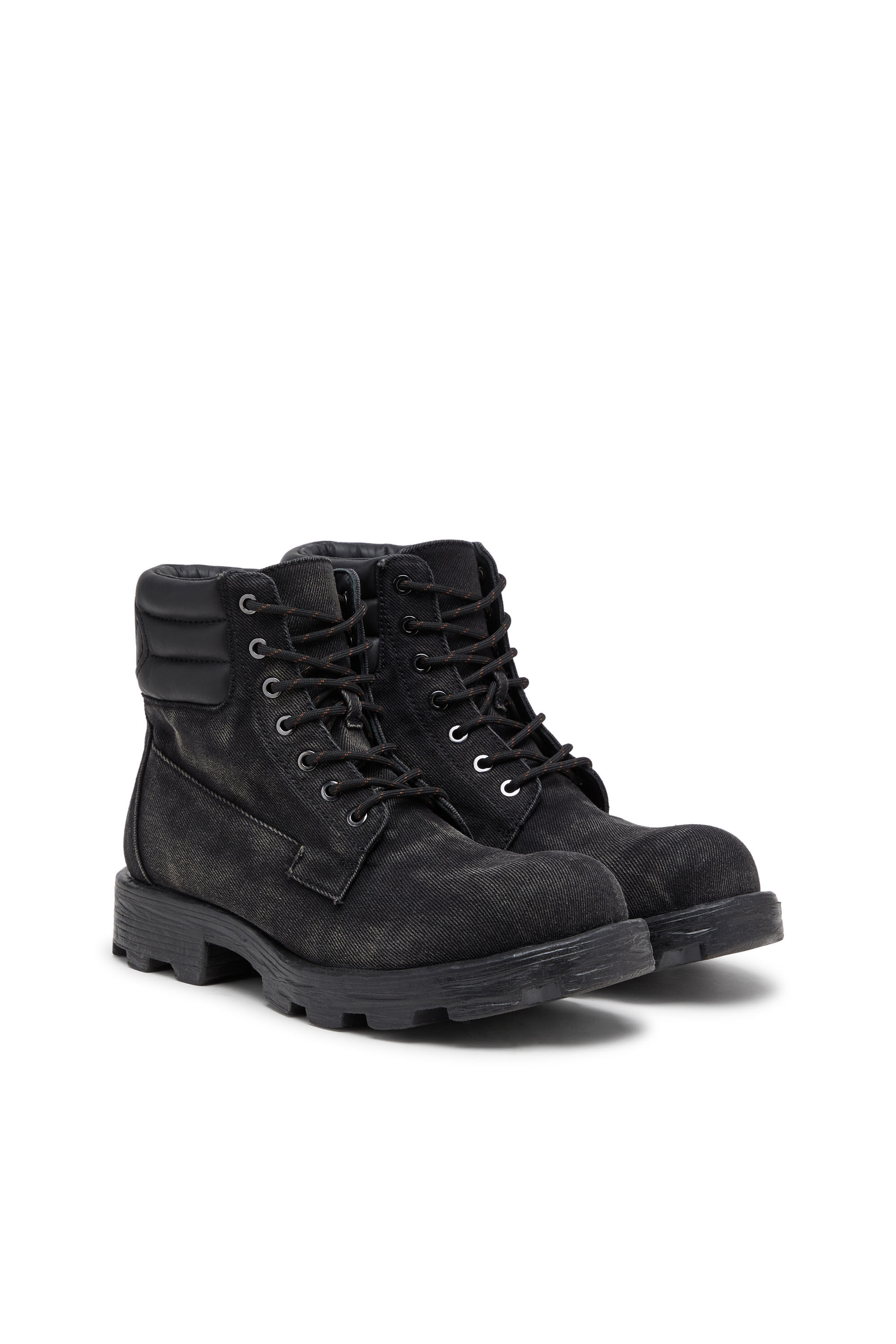 Men's D-Hammer-Combat boots in denim and leather | Black | Diesel