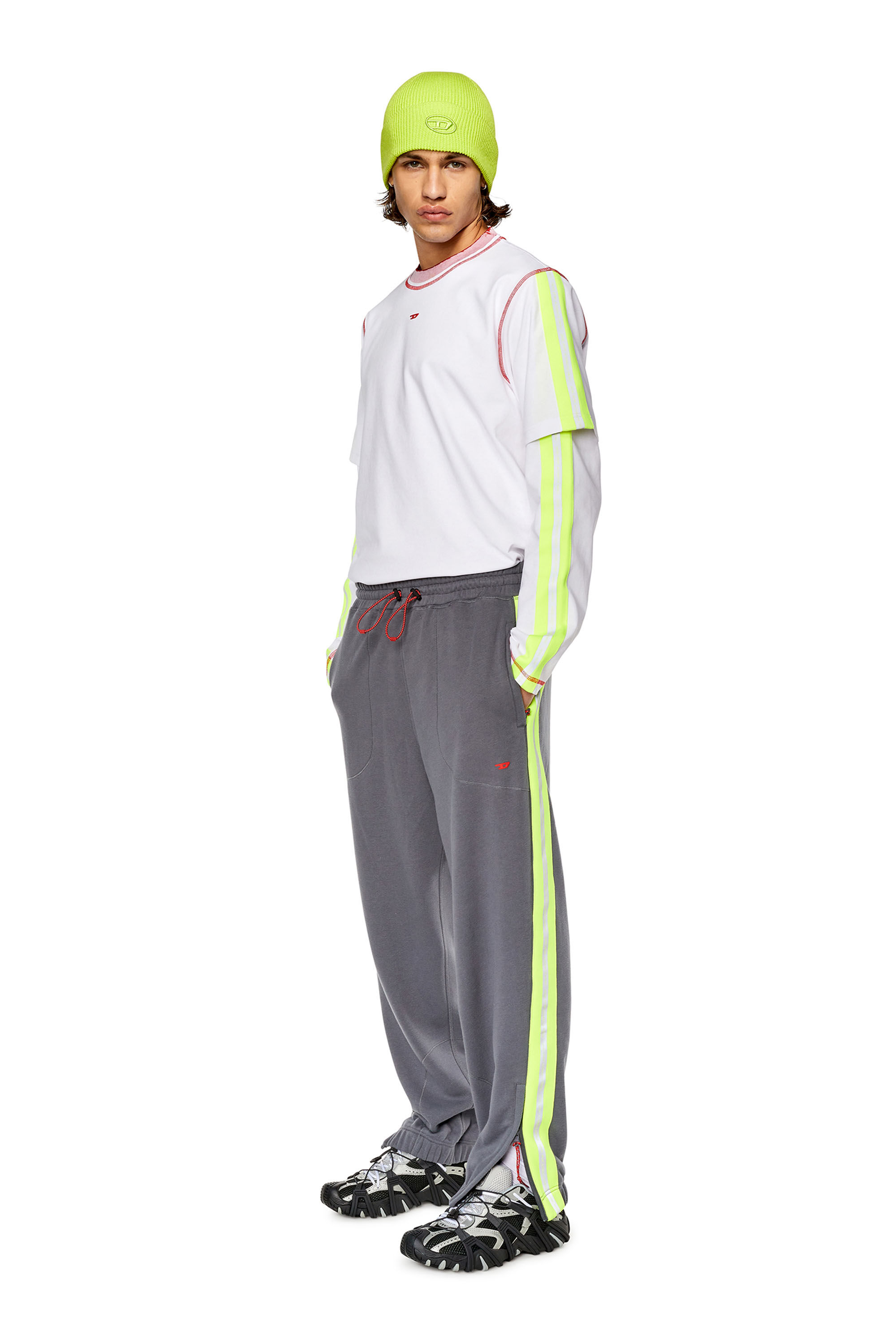 Diesel - AMTEE-NILO-HT03, Man's T-shirt with reflective bands in White/Yellow - 1