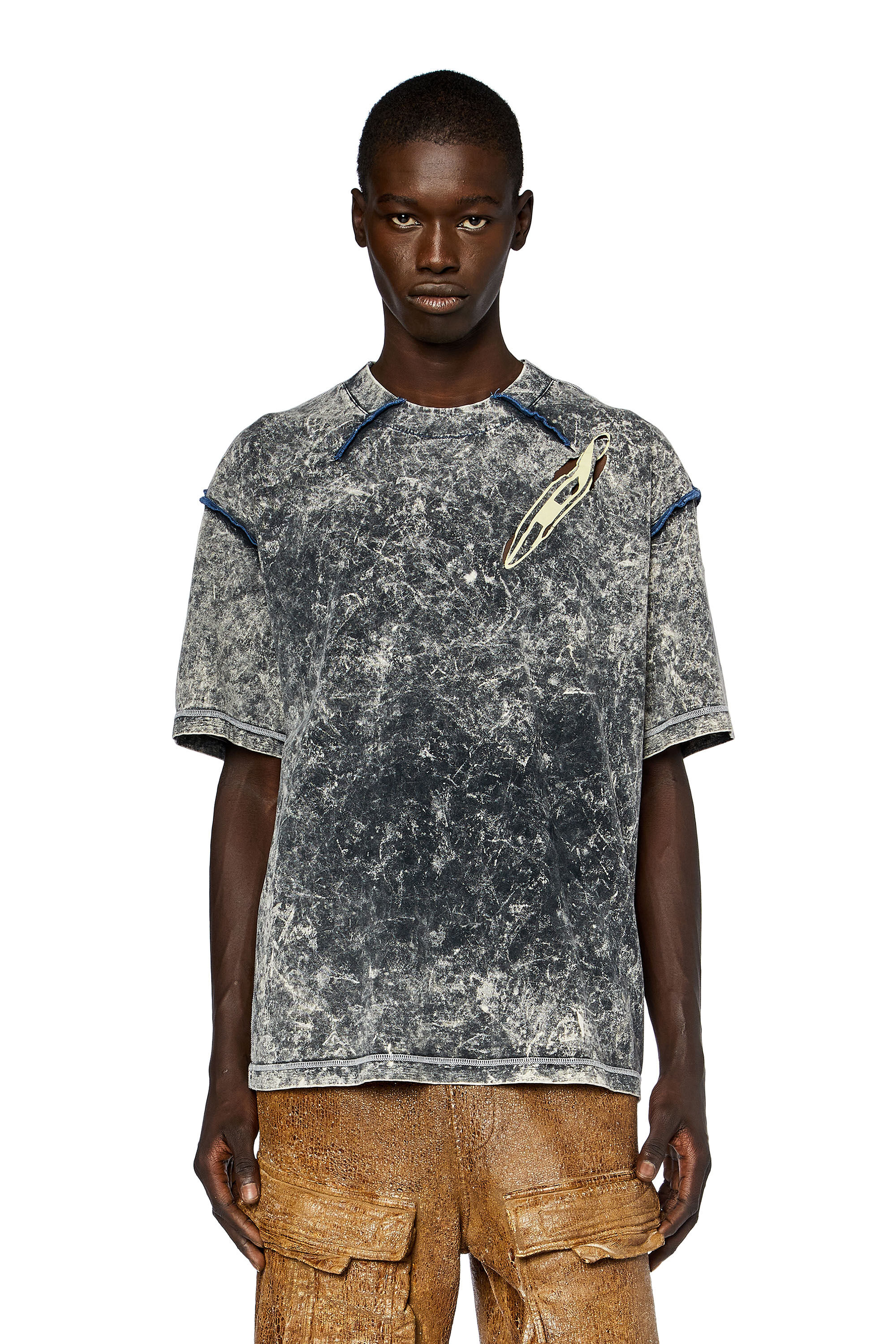 Diesel - T-WASHVOLKK, Male's T-shirt with marbled effect in Black - 3