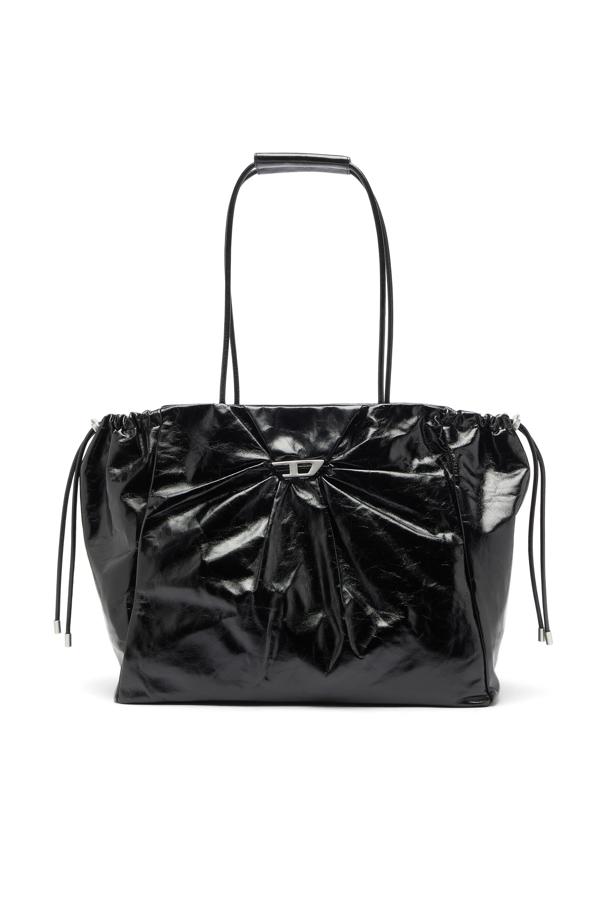 Women's Scrunch-D - Tote bag in shiny wrinkled leather | Black